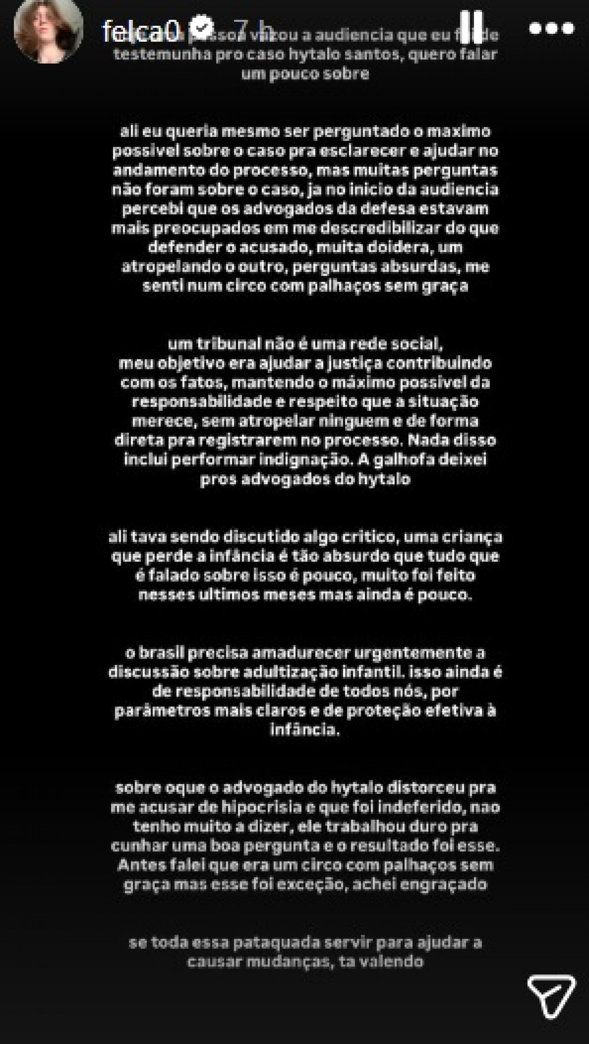 Felca critica advogados de Hytalo Santos - Reprodução do Instagram