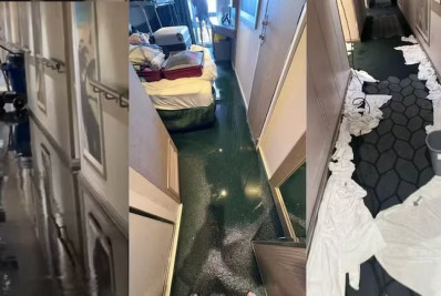 Passageiros são retirados de cabines após inundação em navio de cruzeiro no Brasil