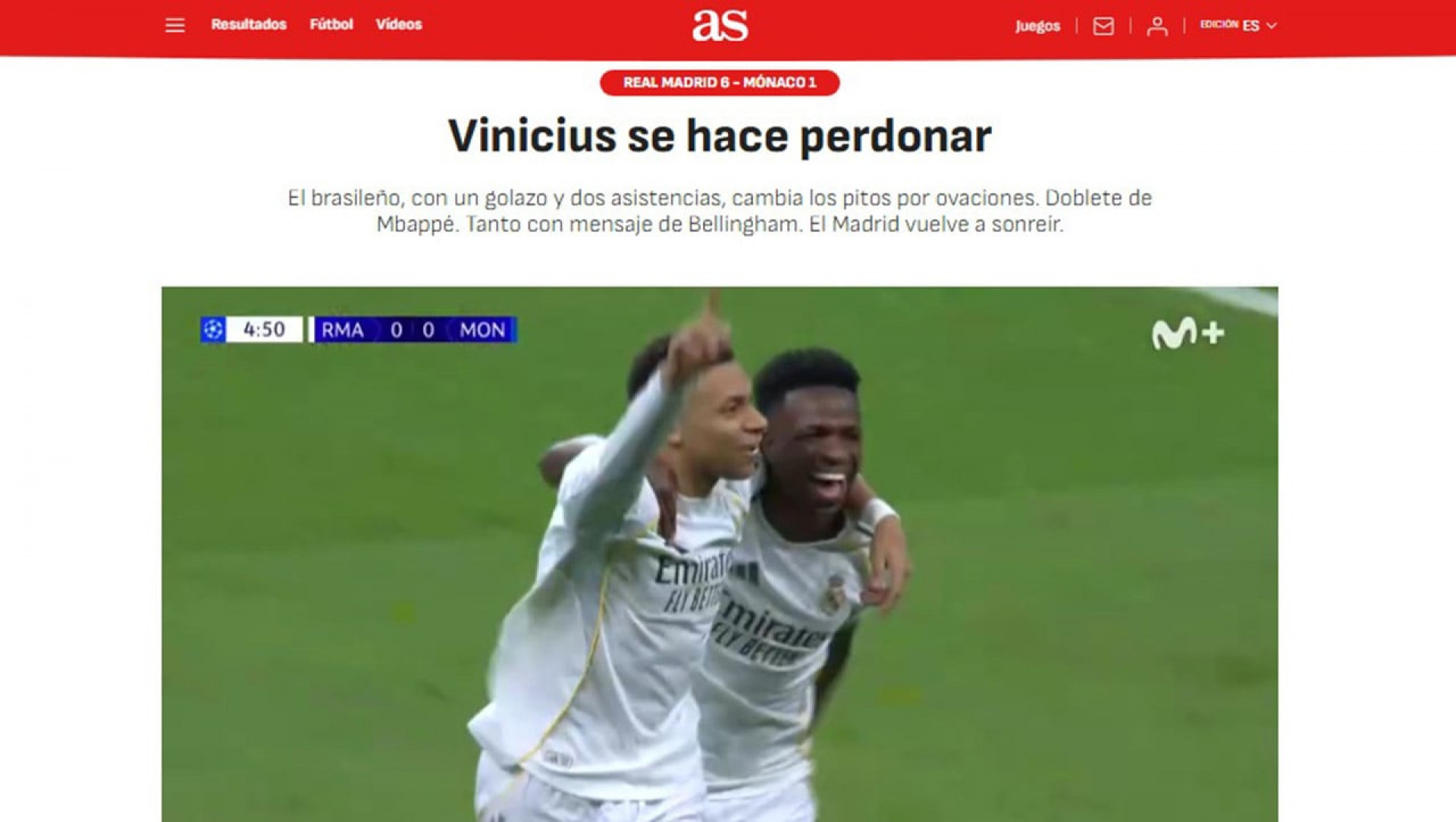 Imprensa espanhola se rende a Vini Jr. e Mbapp&eacute;: “Mensageiros da paz”