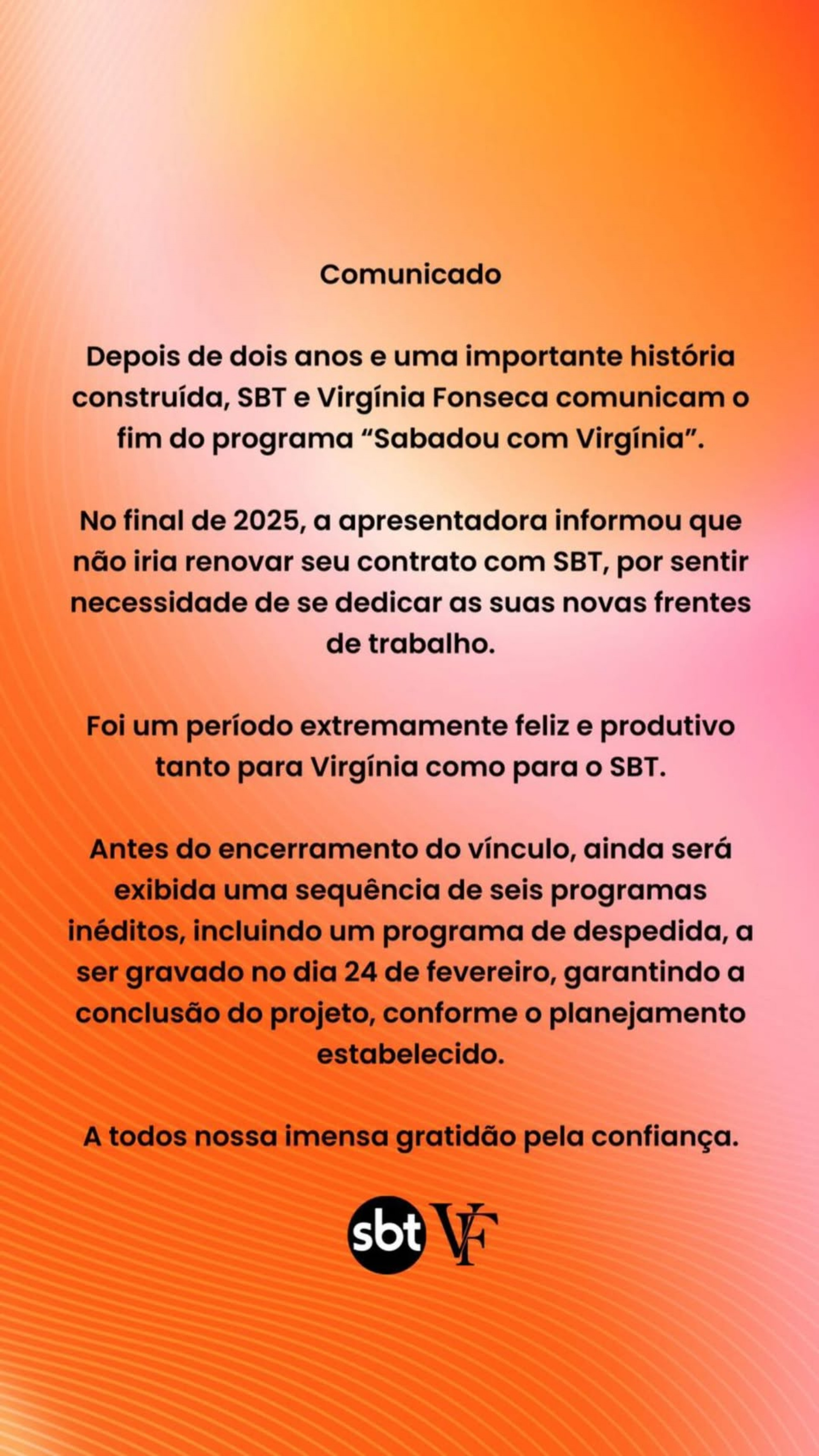 Virginia Fonseca anuncia saída do SBT e encerra programa 'Sabadou com Virginia' - Reprodução / Instagram