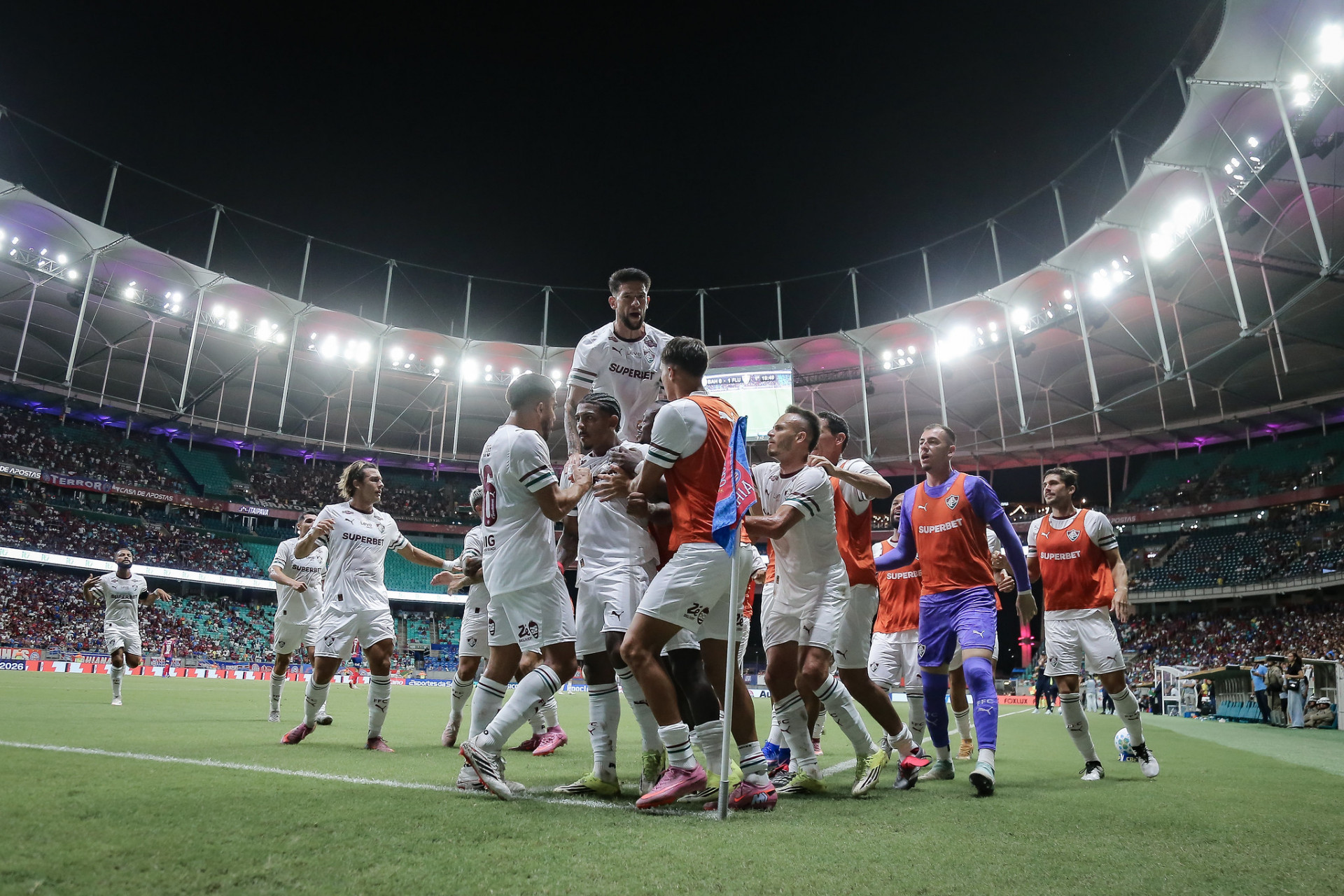 Jogadores do Fluminense comemoram o gol de John Kennedy, que abriu o placar - Marcelo Gonçalves / Fluminense