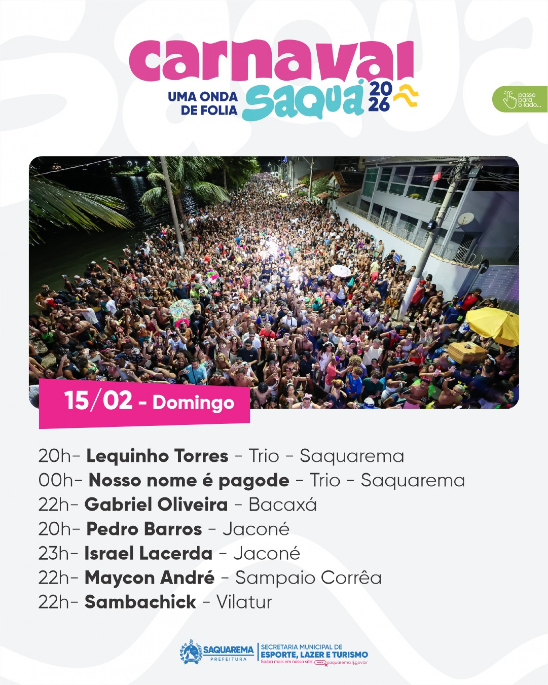 Programação do Carnaval 2026 em Saquarema - Divulgação/Prefeitura de Saquarema
