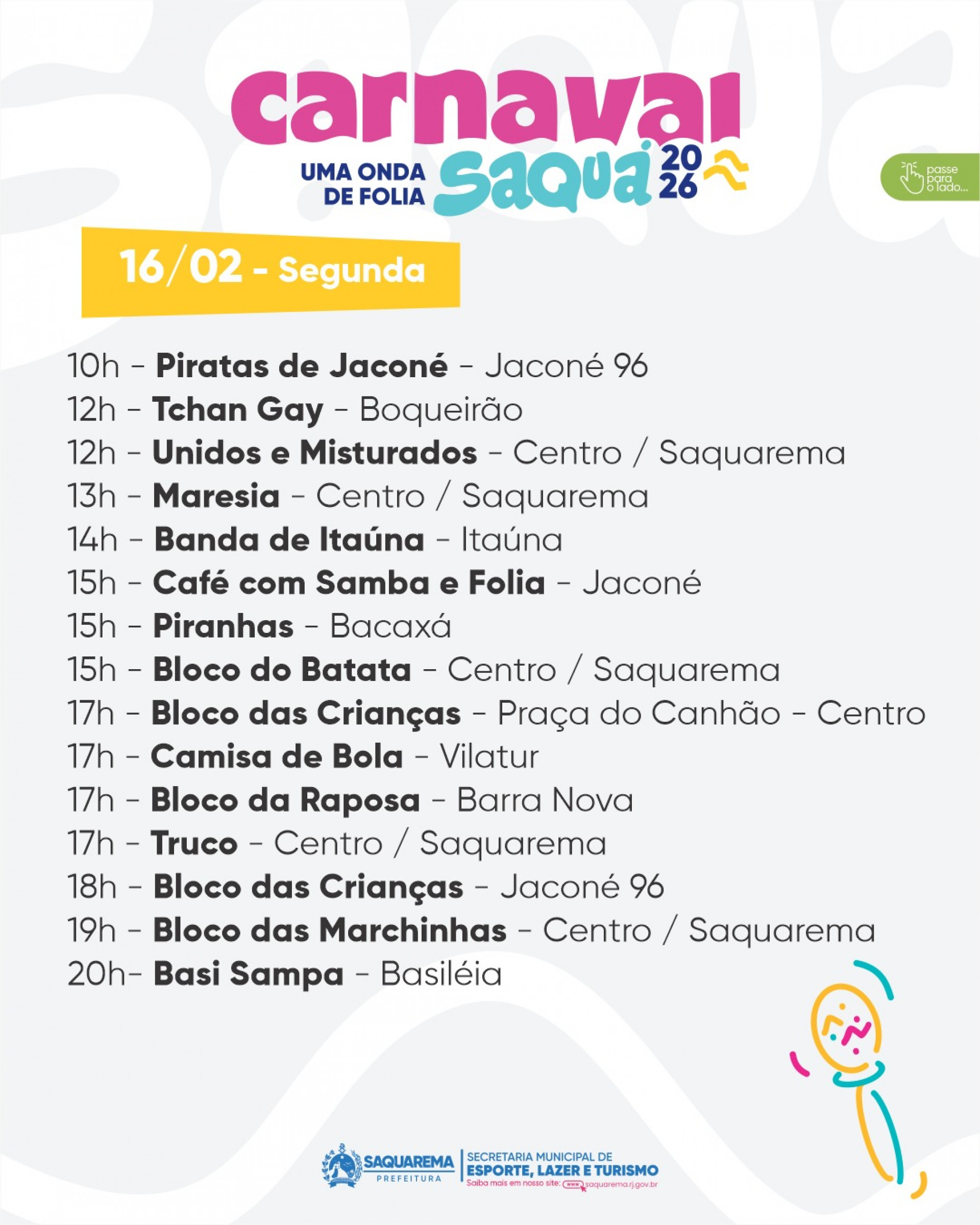 Programação do Carnaval 2026 em Saquarema - Divulgação/Prefeitura de Saquarema