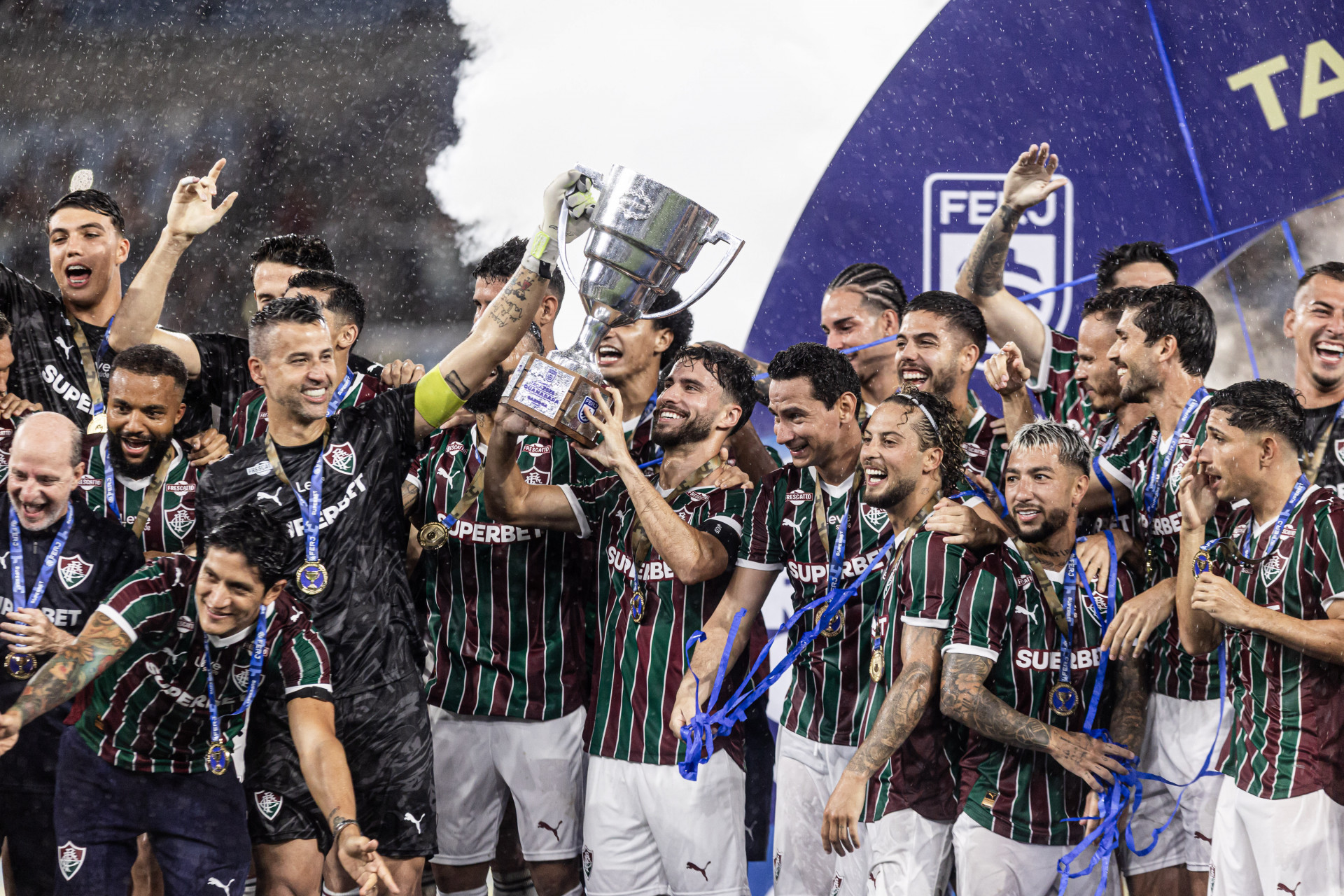 Jogadores do Fluminense comemoram o título da Taça Guanabara, no Maracanã - Marina Garcia / Fluminense FC