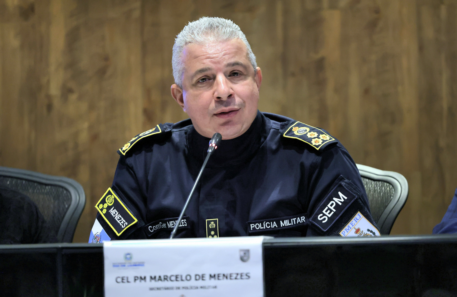 Comandante Marcelo de Menezes, secretário de Polícia Militar, em coletiva no Centro Integrado de Comando e Controle (CICC) - Divulgação/Governo do Rio