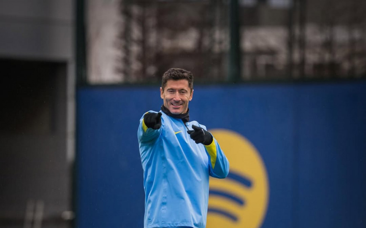 Lewandowski em treino do Barcelona