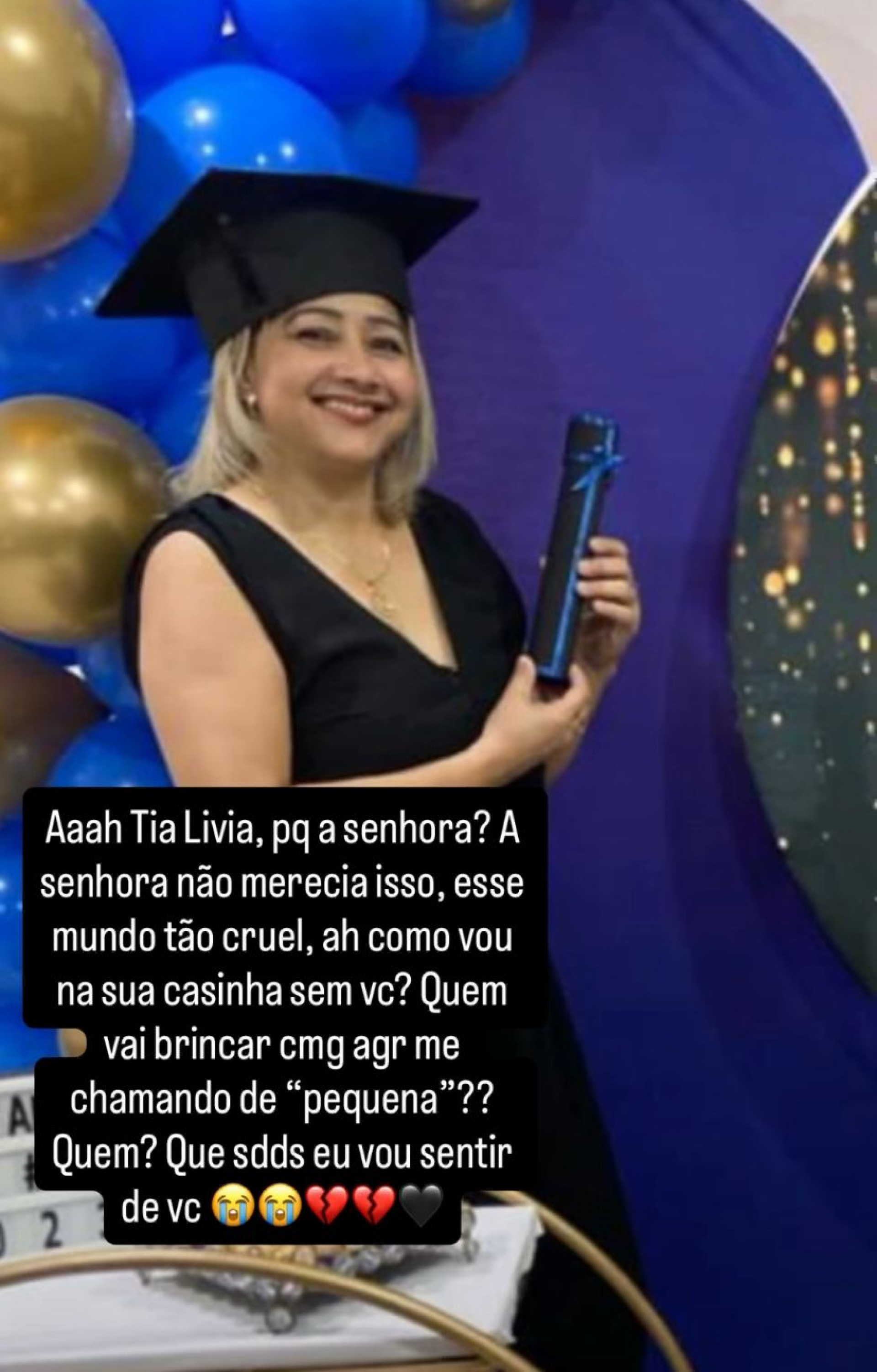 Lívia Lima Vieira da Silva, de 49 anos, morreu baleada em Manguariba, na Zona Oeste do Rio