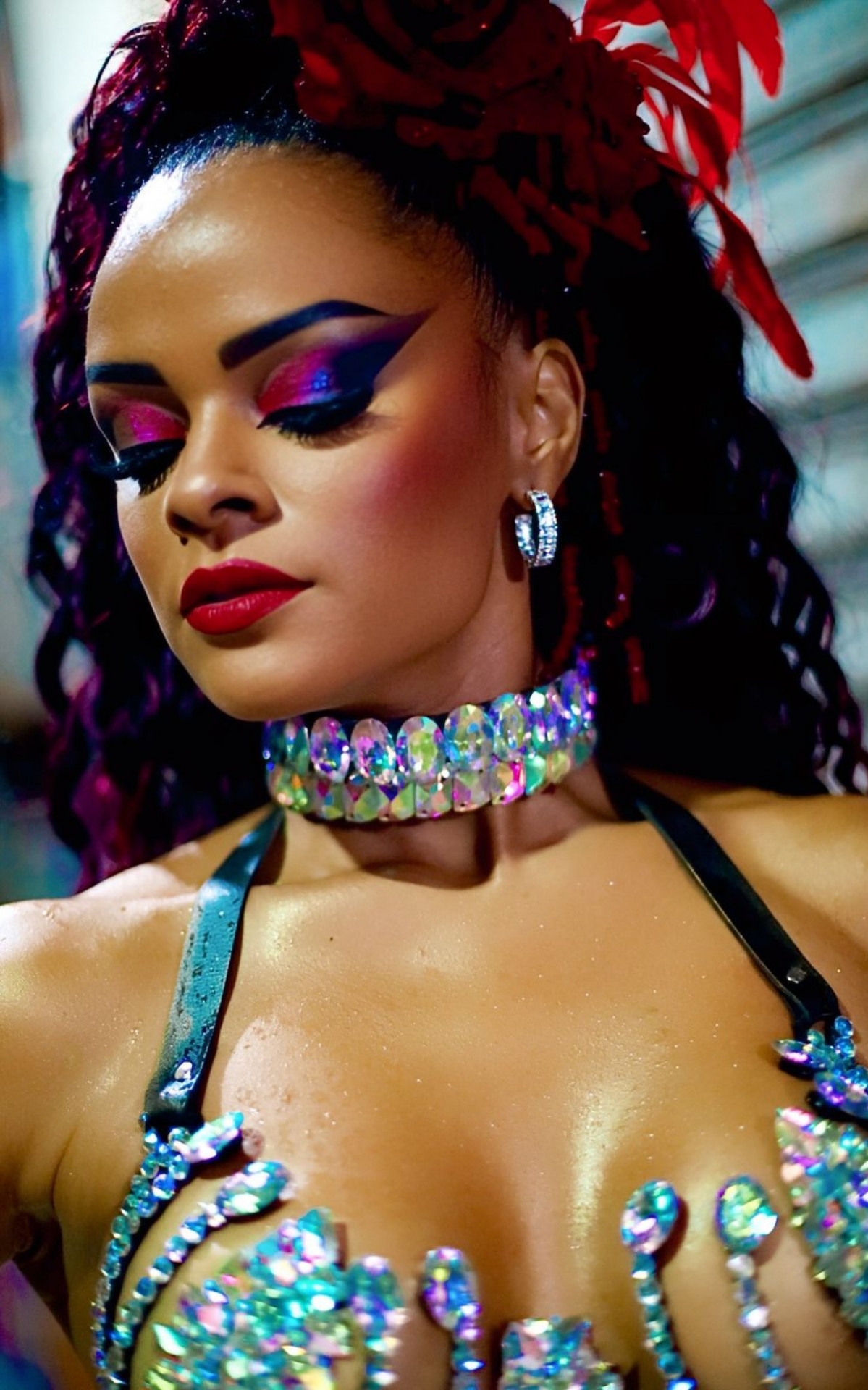 Figuro traz o brilho dos cristais e o vermelho vibrante para representar a dualidade das mulheres