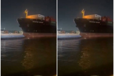 Vídeo: Navio atinge balsas no Porto de Santos e tripulantes pulam no mar