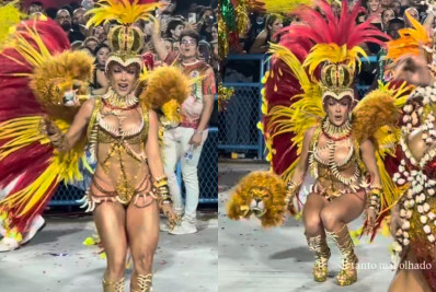 Jaquelline Grohalski lamenta falha em fantasia durante desfile da Grande Rio: 'Mau-olhado'