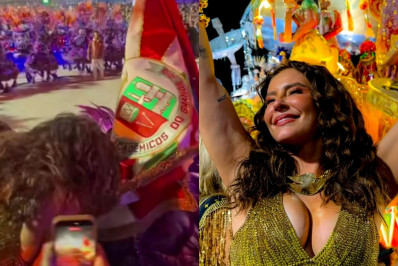 Vídeo! Mestre-sala e porta-bandeira levam pavilhão para Paolla Oliveira em desfile da Grande Rio