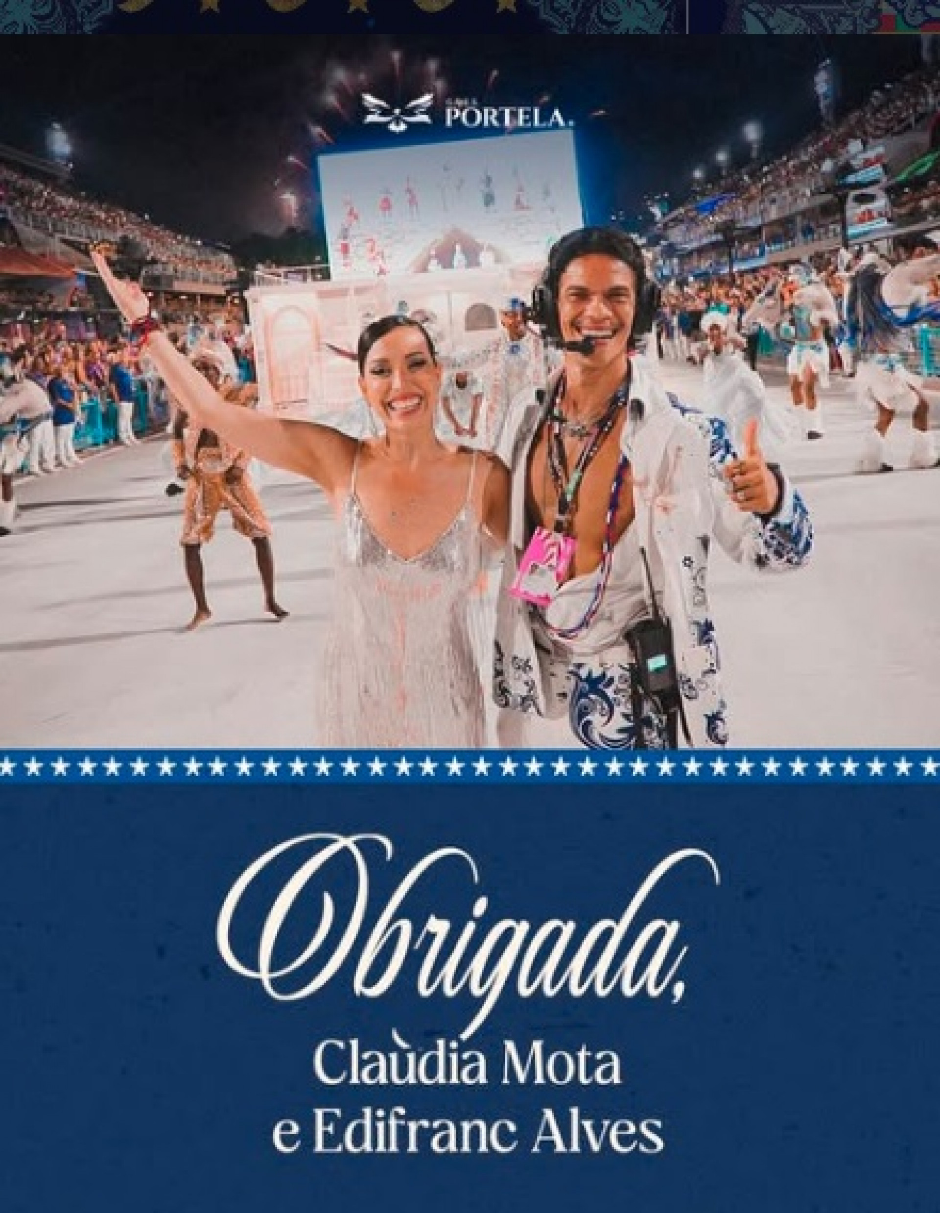 Claudia Mota e Edifranc Alves não seguem como coreógrafos da comissão de frente da Portela