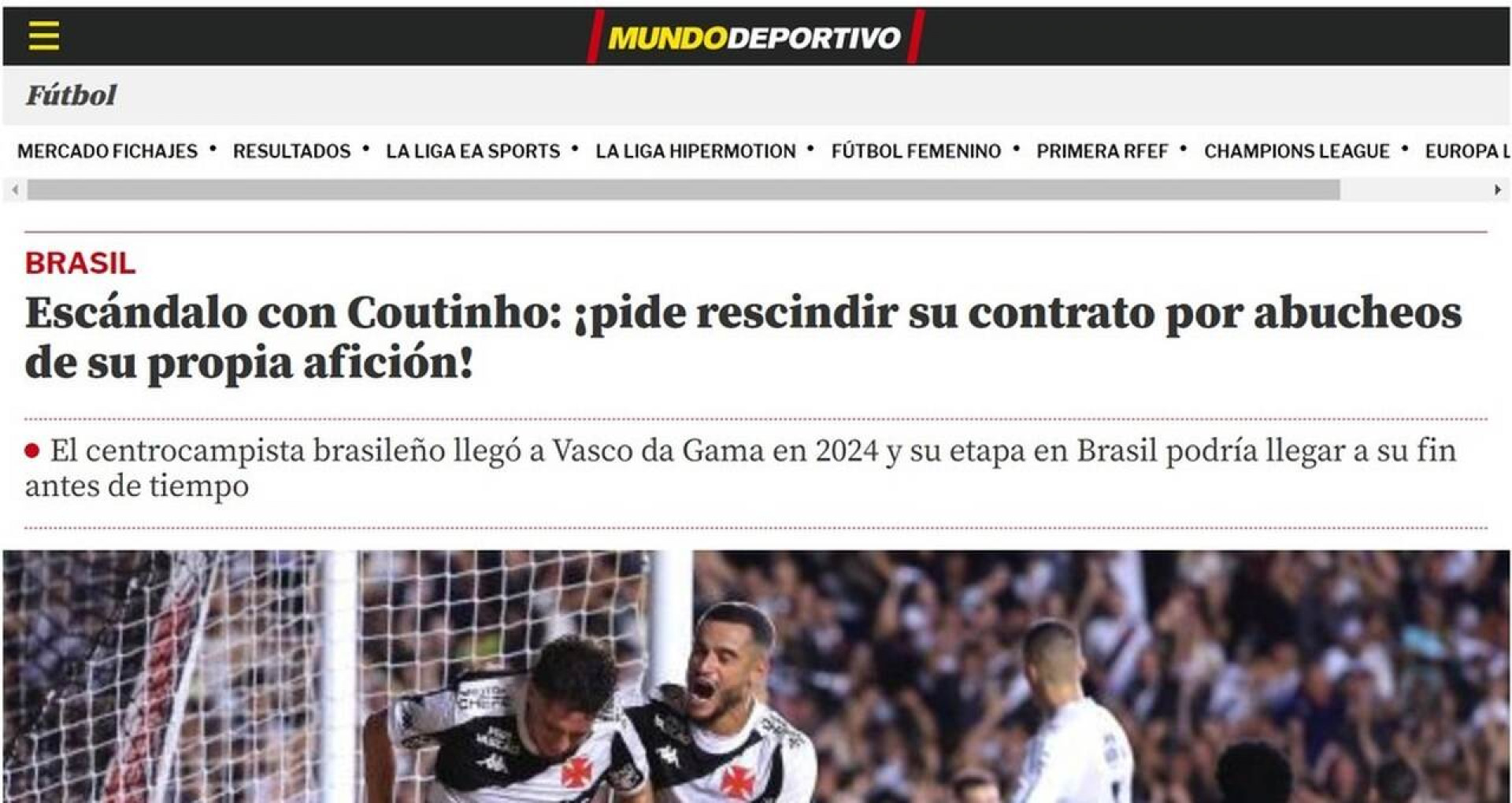 “Klopp tinha raz&atilde;o”: veja a repercuss&atilde;o mundial da sa&iacute;da de Coutinho do Vasco