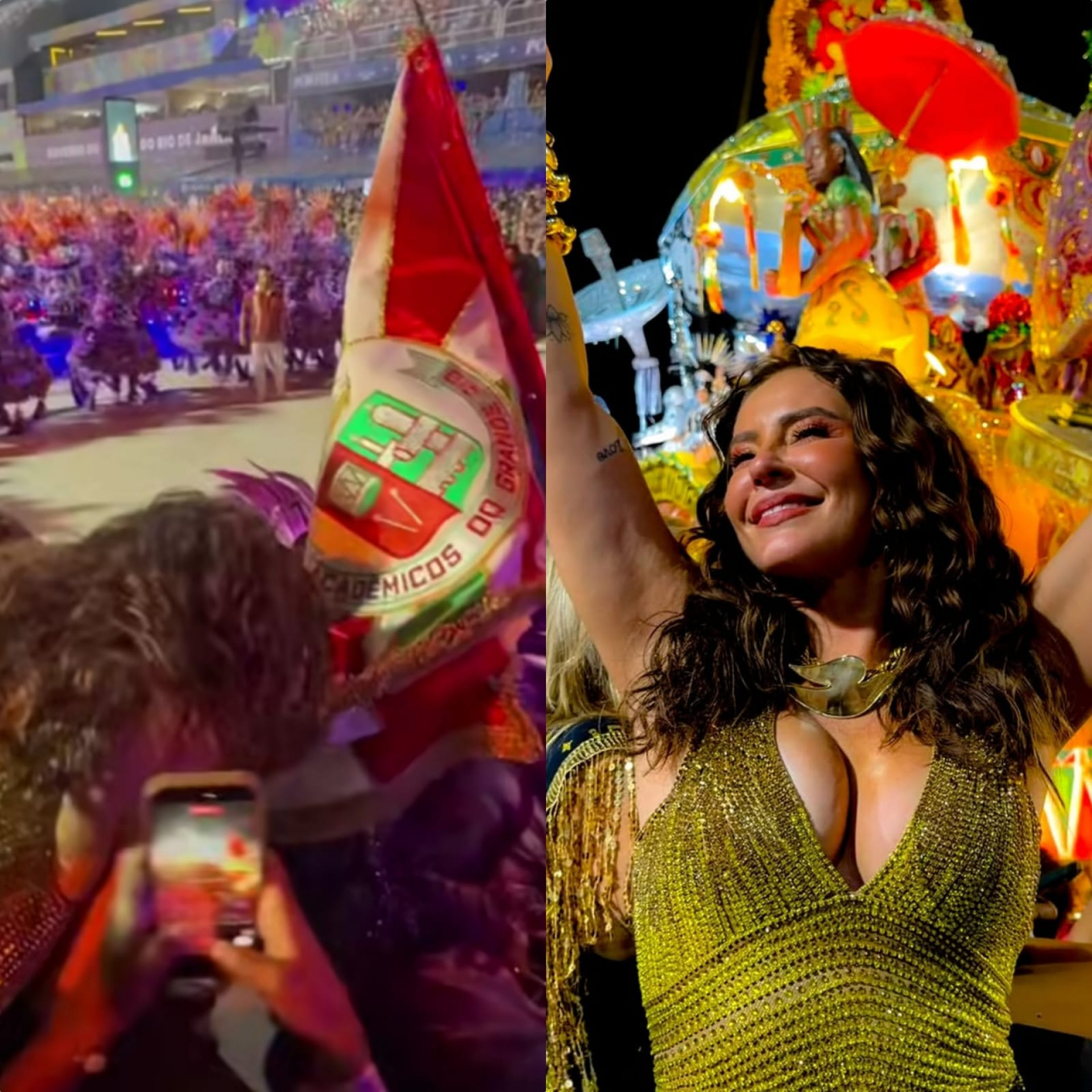 Mestre-sala e porta-bandeira levam pavilhão para Paolla Oliveira em desfile da Grande Rio
 - Reprodução de vídeo / Instagram