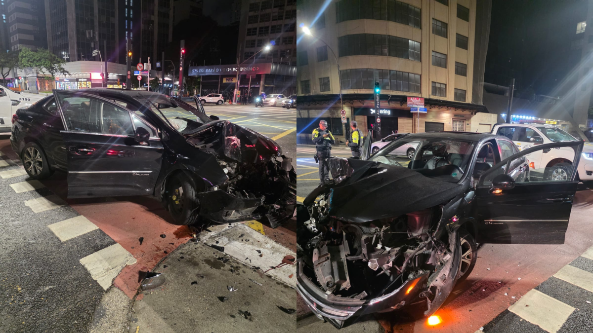 Motorista foge de blitz na contramão e bate em canteiro central da Av. Paulista