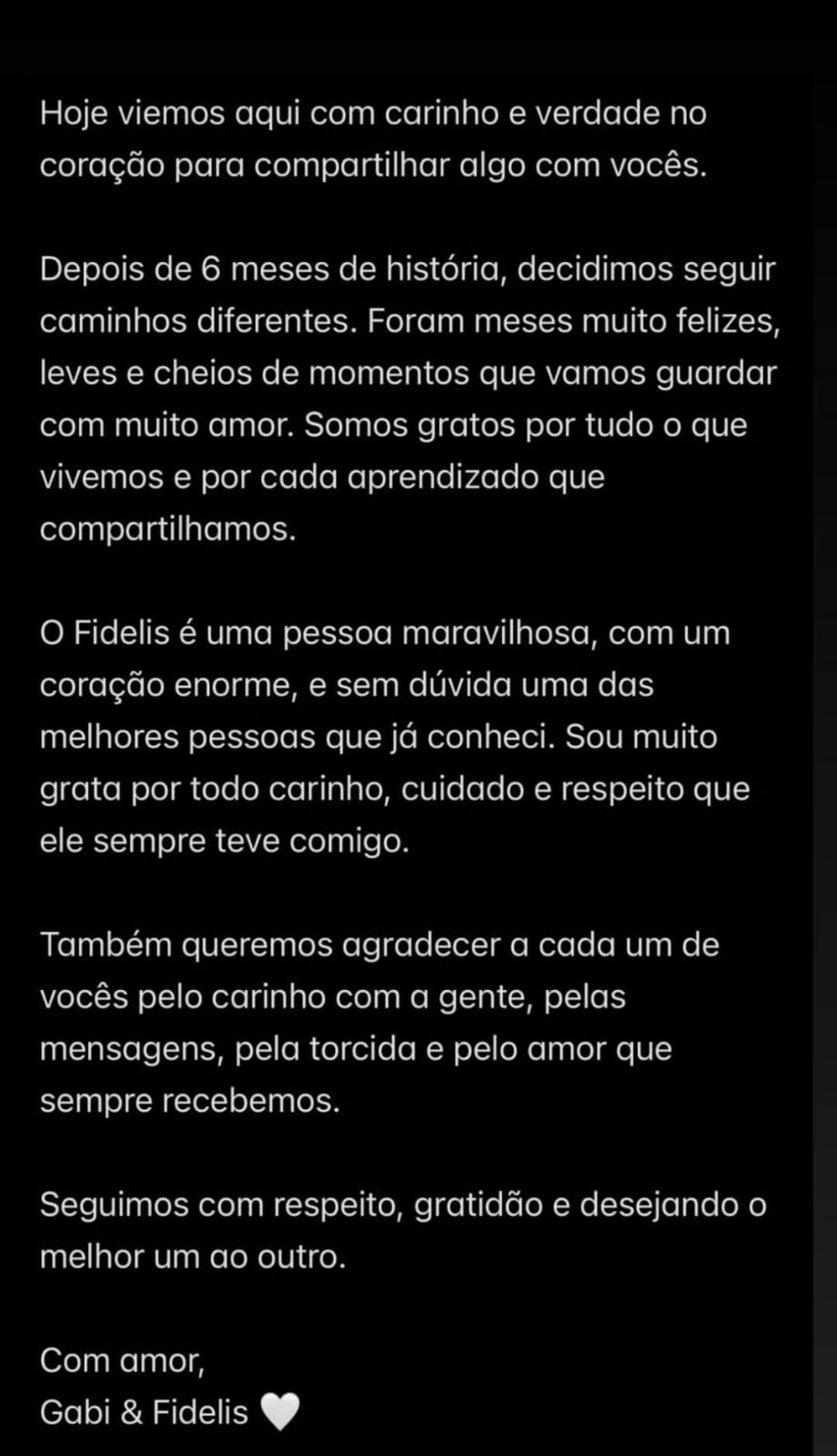 Gabi Martins comunica fim do namoro com Fidelis Falante - Reprodução / Instagram