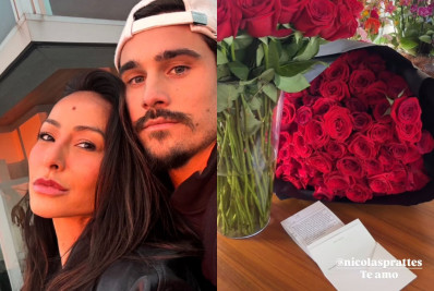 Com rosas e carta romântica, Nicolas Prattes comemora dois anos ao lado de Sabrina Sato