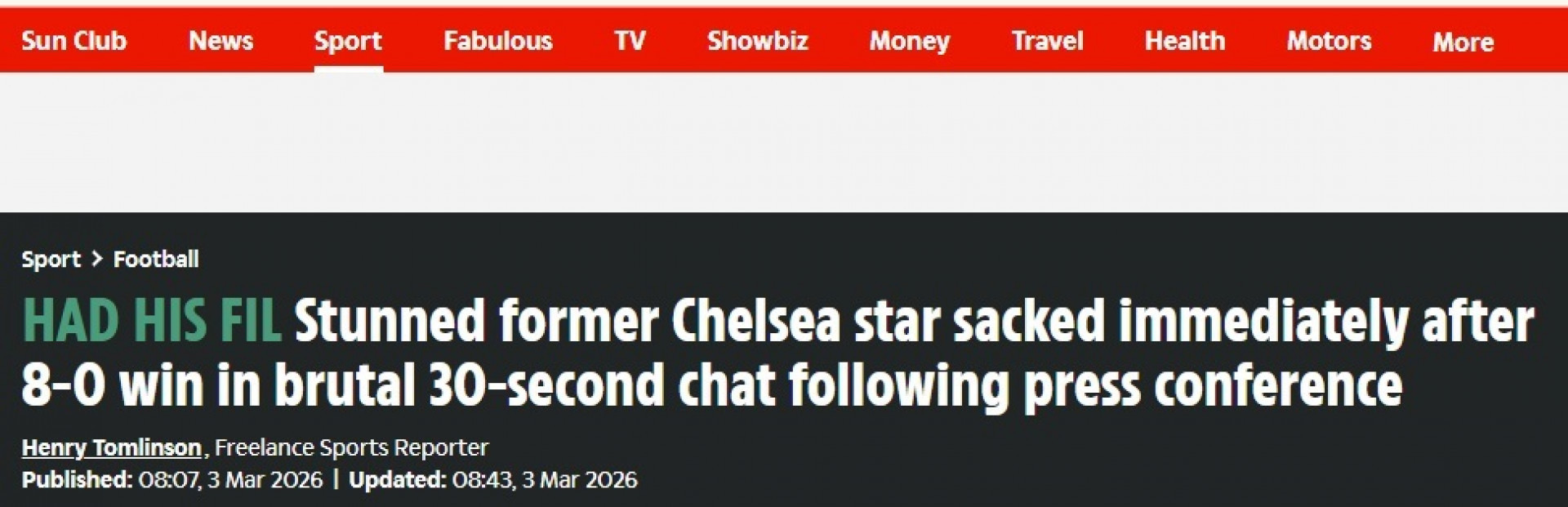 'The Sun' mencionou que demissão foi comunicada em conversa rápida - Reprodução / The Sun