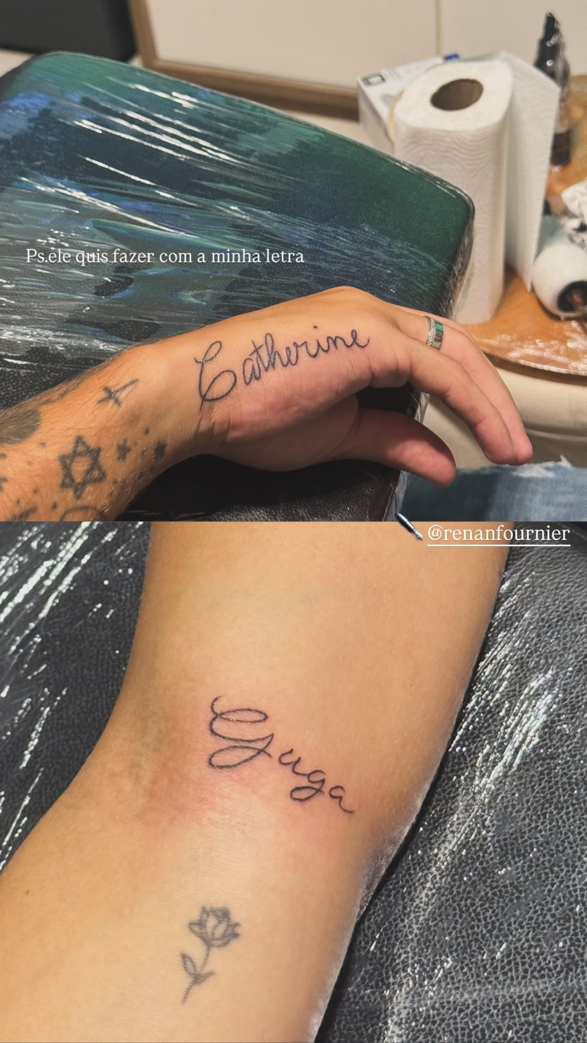 Guga e Catherine Bascoy tatuam nome um do outro após dois meses de relacionamento