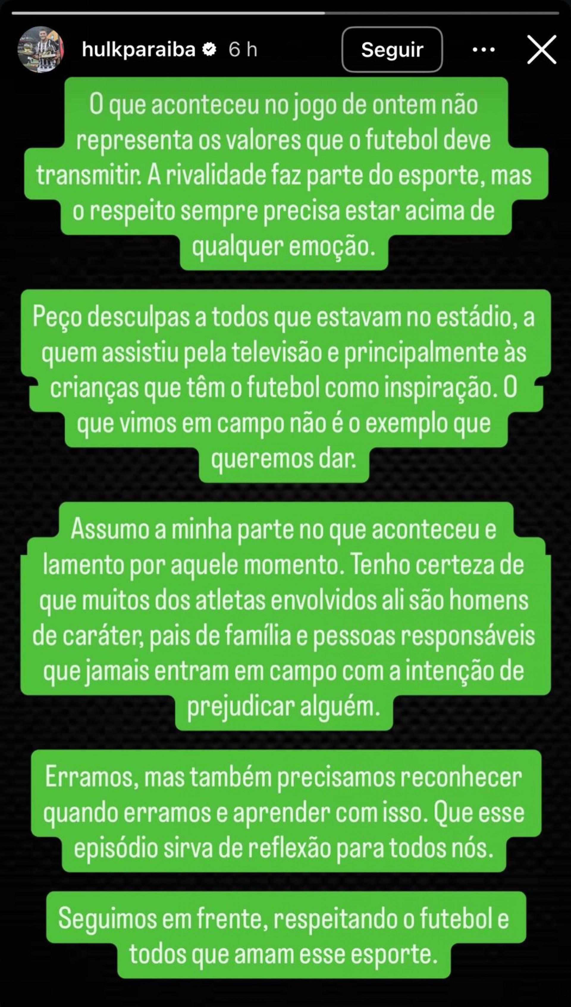 Publica&ccedil;&atilde;o de Hulk no story - Reprodu&ccedil;&atilde;o/Instagram @hulkparaiba