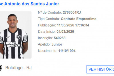 Júnior Santos é registrado no BID e pode fazer a estreia pelo Botafogo