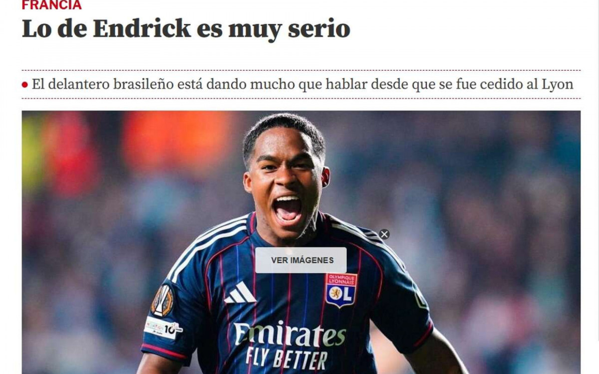 Jornal espanhol se rende a Endrick e v&ecirc; brasileiro como a estrela do Lyon: “Impar&aacute;vel”
