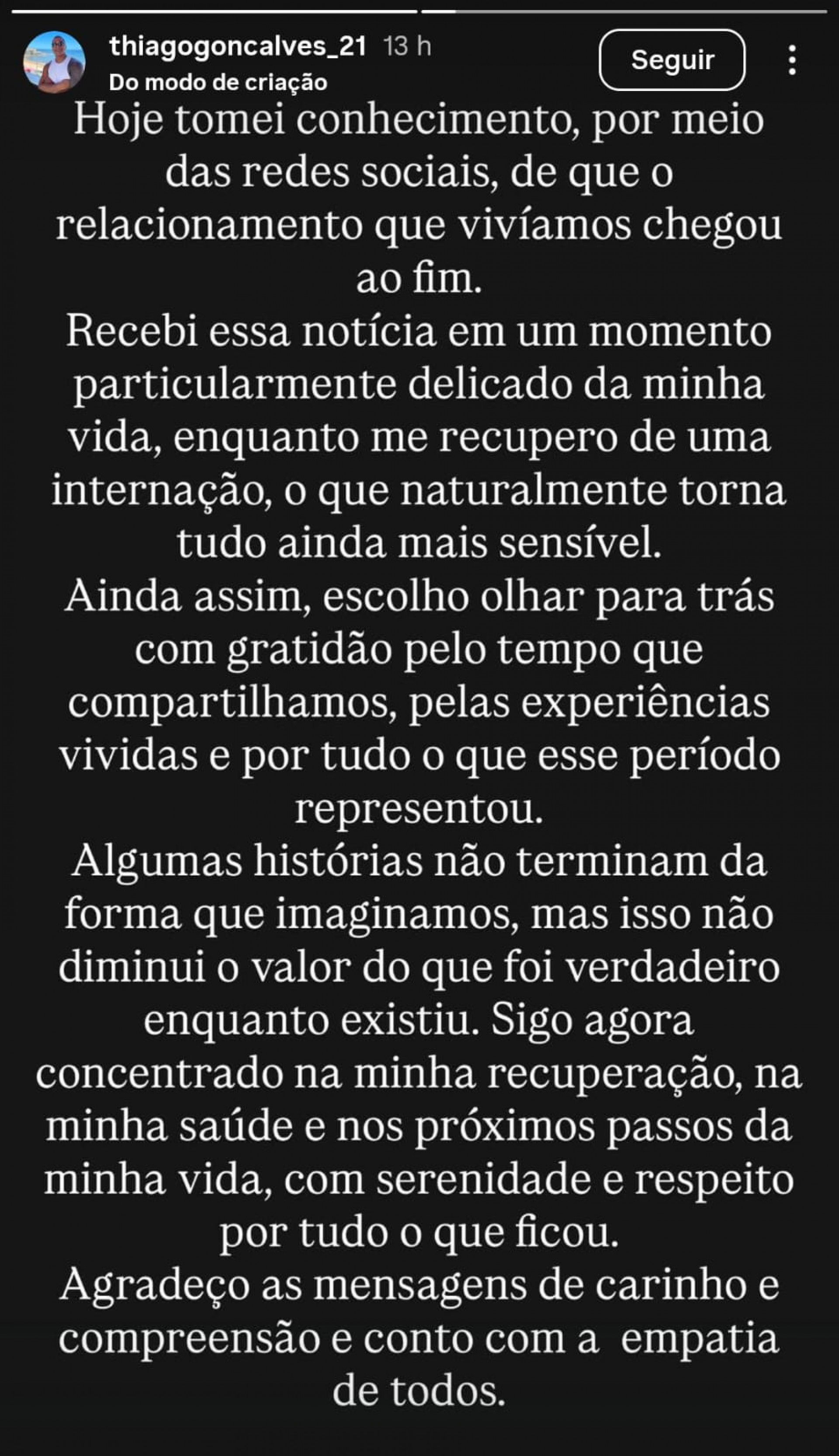 Ex-namorado de Jojo Todynho, Thiago Gonçalves comenta término - Reprodução / Instagram