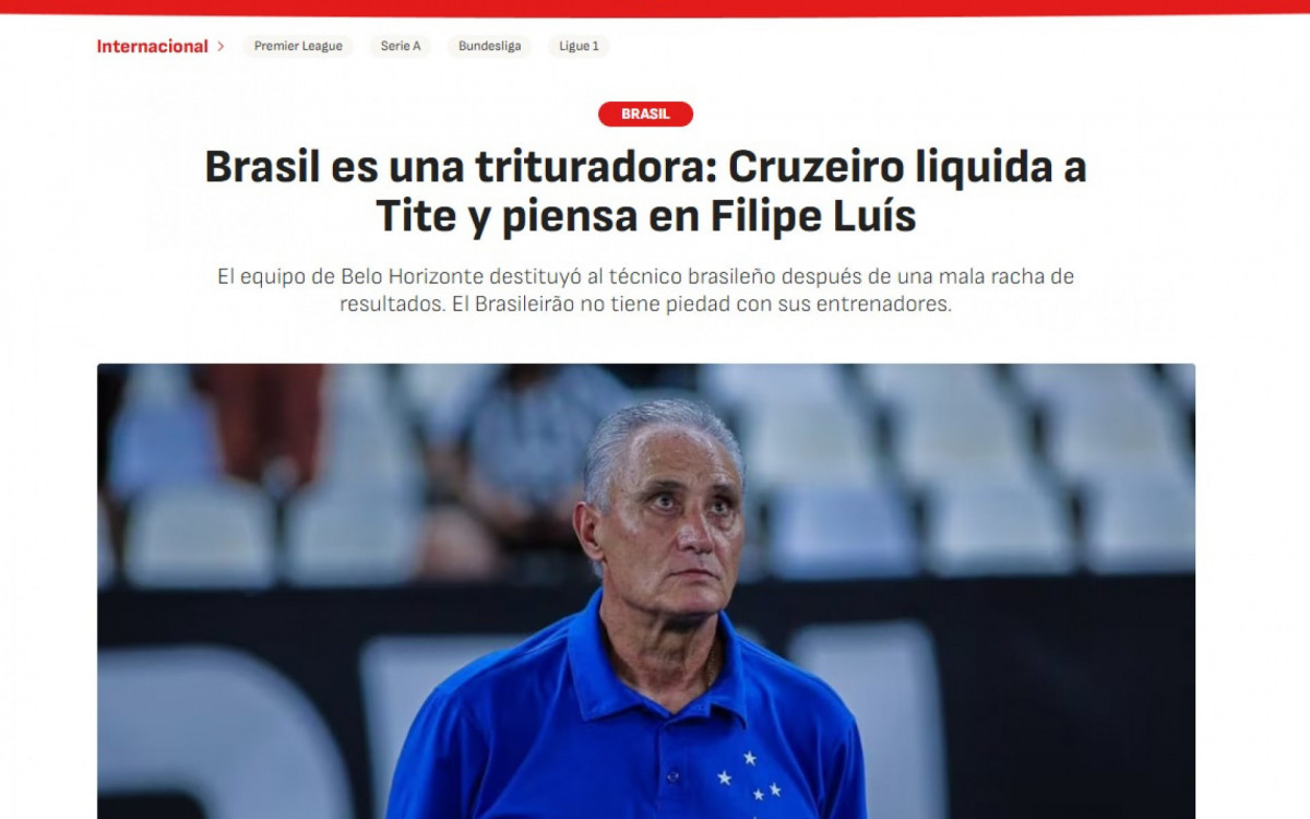 O jornal espanhol \'AS\' repercutiu a saída de Tite