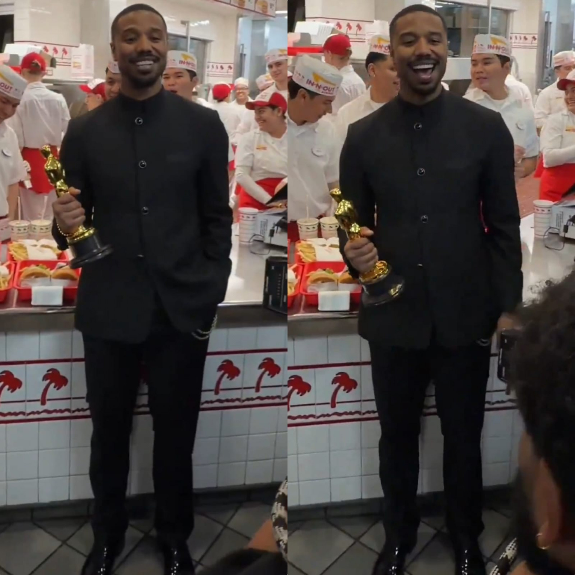 Vídeo! Michael B. Jordan comemora conquista do Oscar em rede de fast food - Reprodução de vídeo / X