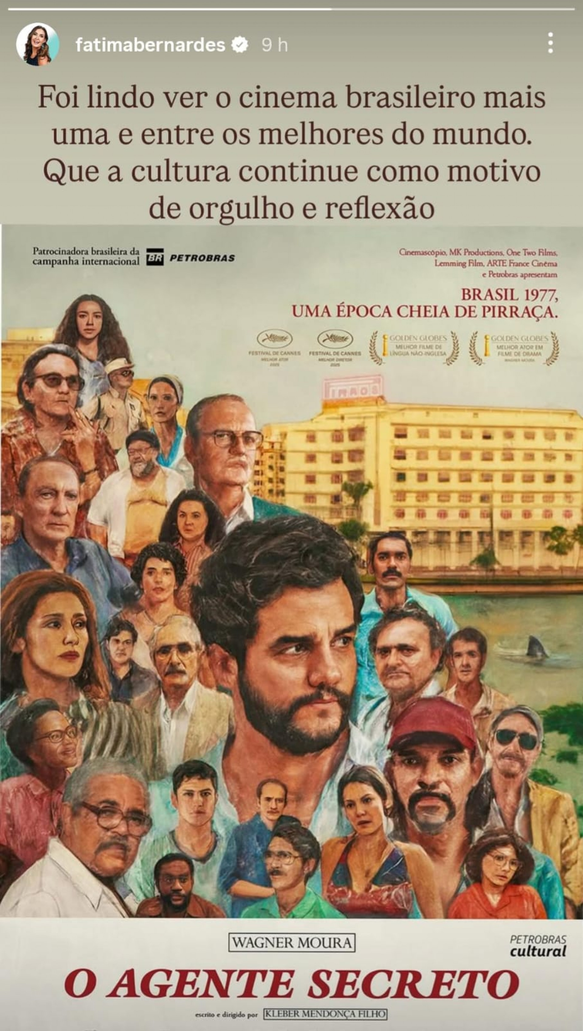 Fátima Bernardes exalta participação do Brasil no Oscar - Reprodução / Instagram