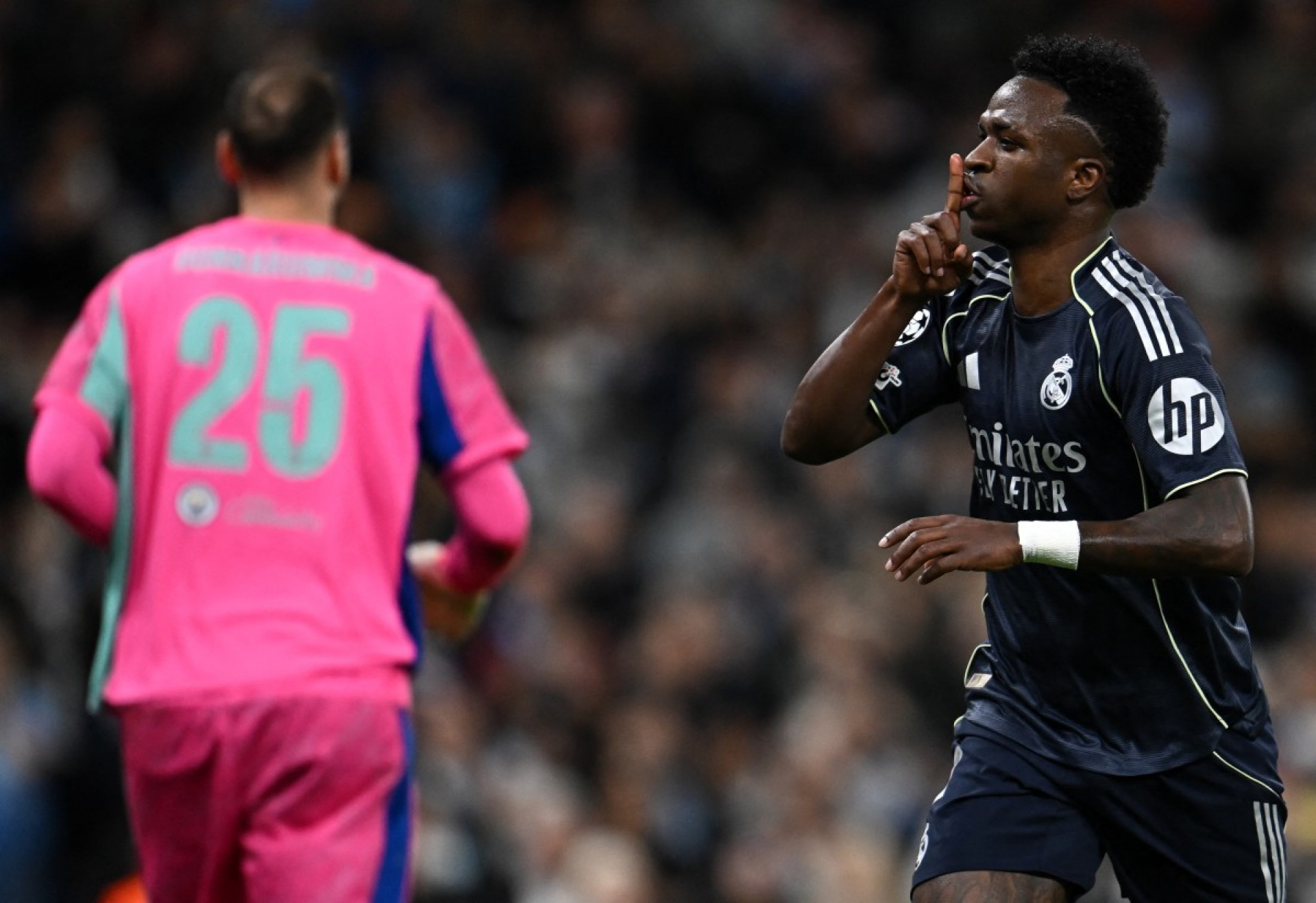 Vini Jr marcou contra o Manchester City na Liga dos Campeões - Paul Ellis / AFP