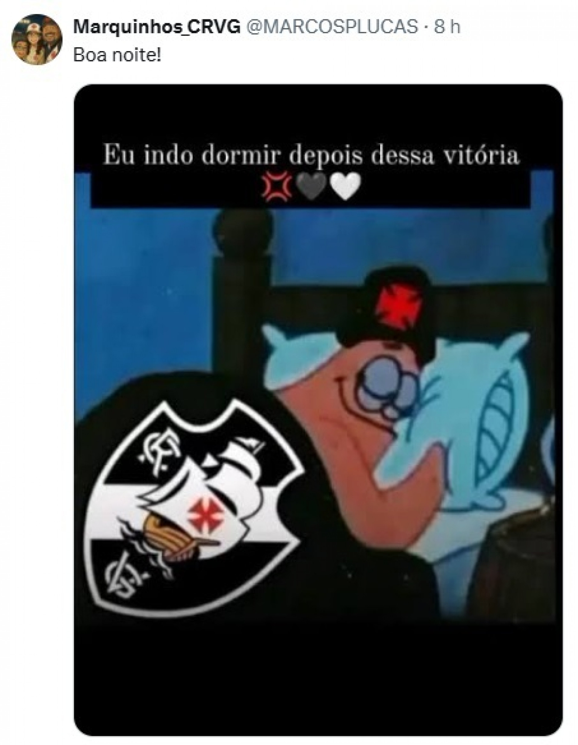 Torcedor destaca noite tranquila de sono para os vascaínos - Reprodução / X