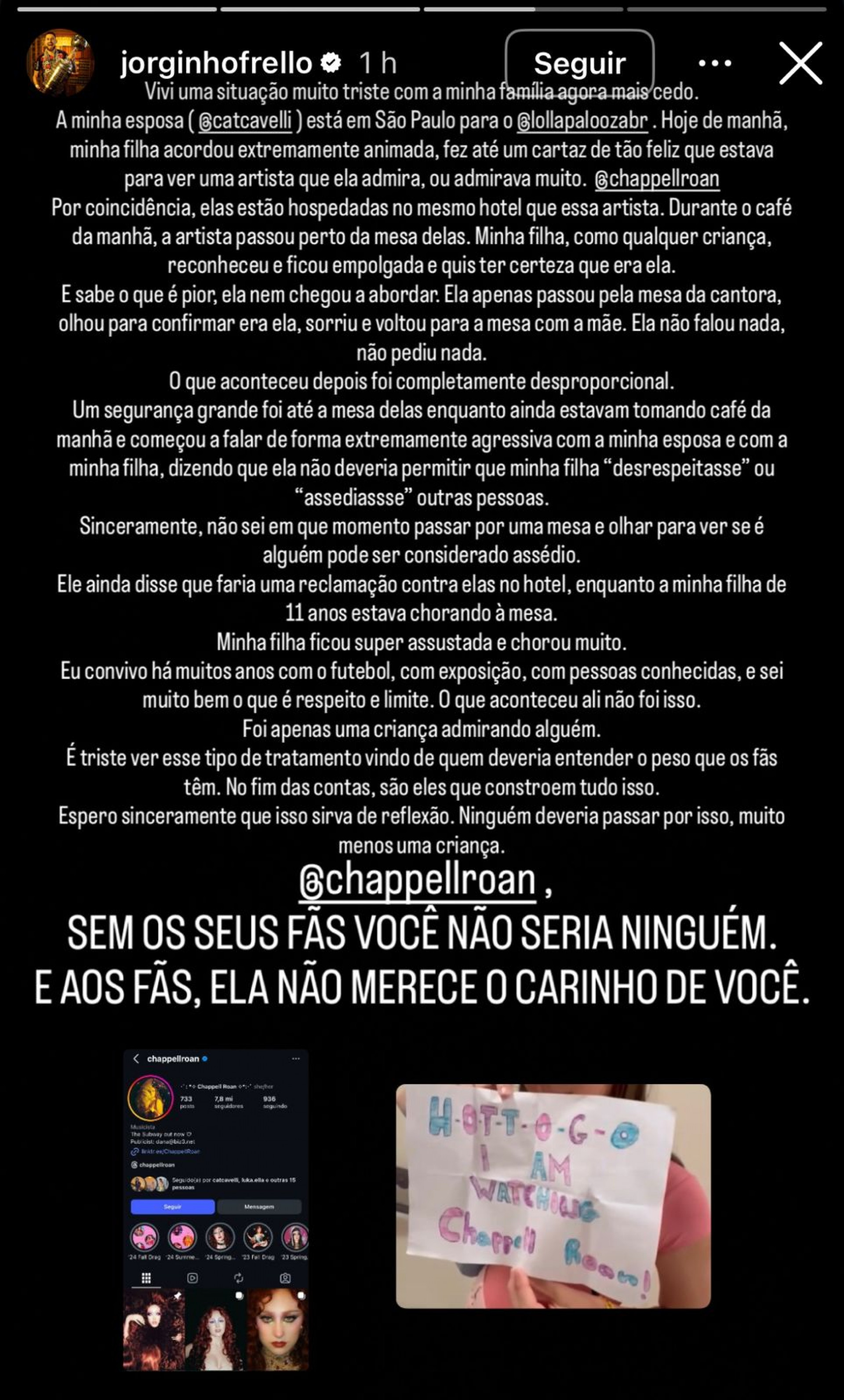 Publica&ccedil;&atilde;o de Jorginho no story do Instagram - Reprodu&ccedil;&atilde;o/Instagram @jorginhofrello