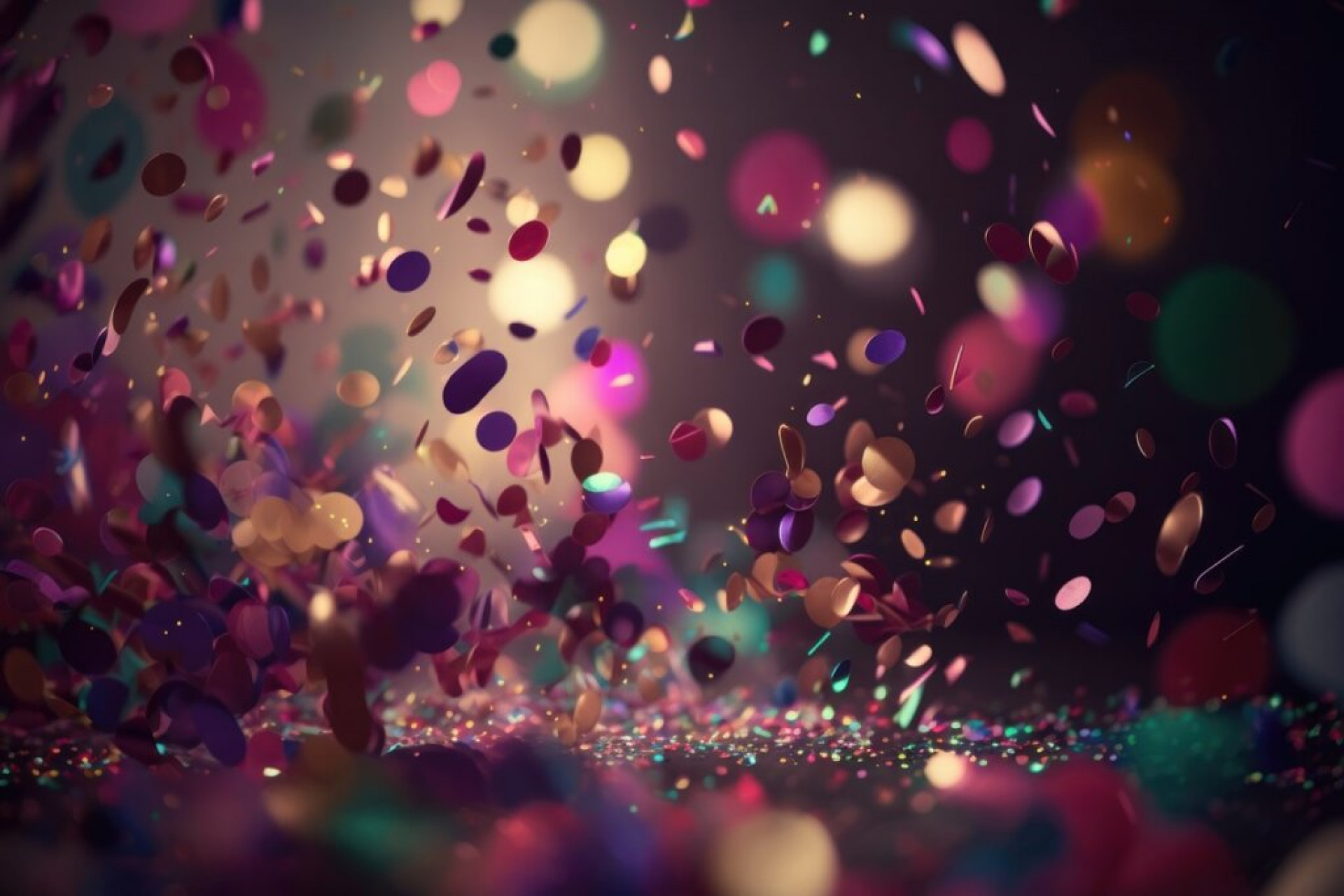 Confetti colorful glitter explosion on blured background. Bright splash design defocused lights and falling confetti decoration. Generative AI