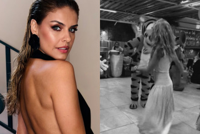 Solteira, Paloma Bernardi samba com Tigrão em festa infantil: 'Querendo me seduzir'