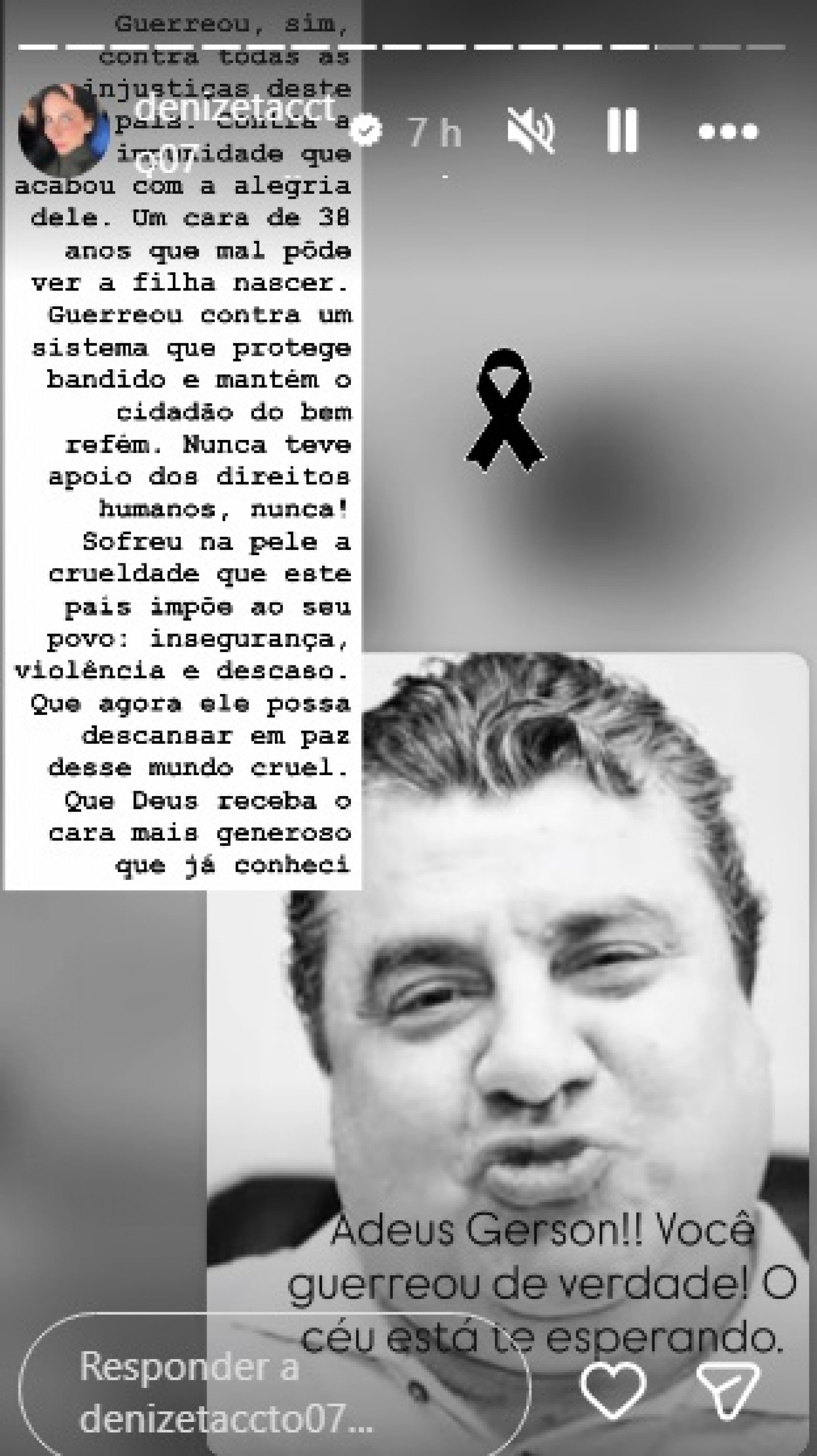Denize Taccto se despede de Gerson Brenner  - Reprodução do Instagram