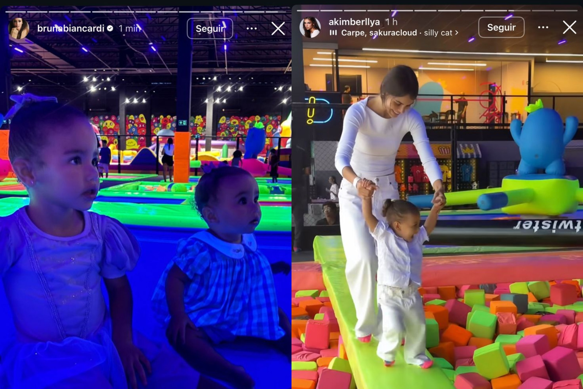 Bruna Biancardi e Amanda Kimberlly curtem parque de pula-pula com filhas de Neymar
 - Reprodução / Instagram