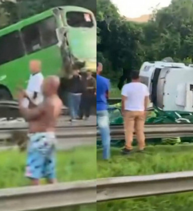 Colisão entre ônibus e carga de bananas deixa dois feridos na BR-116