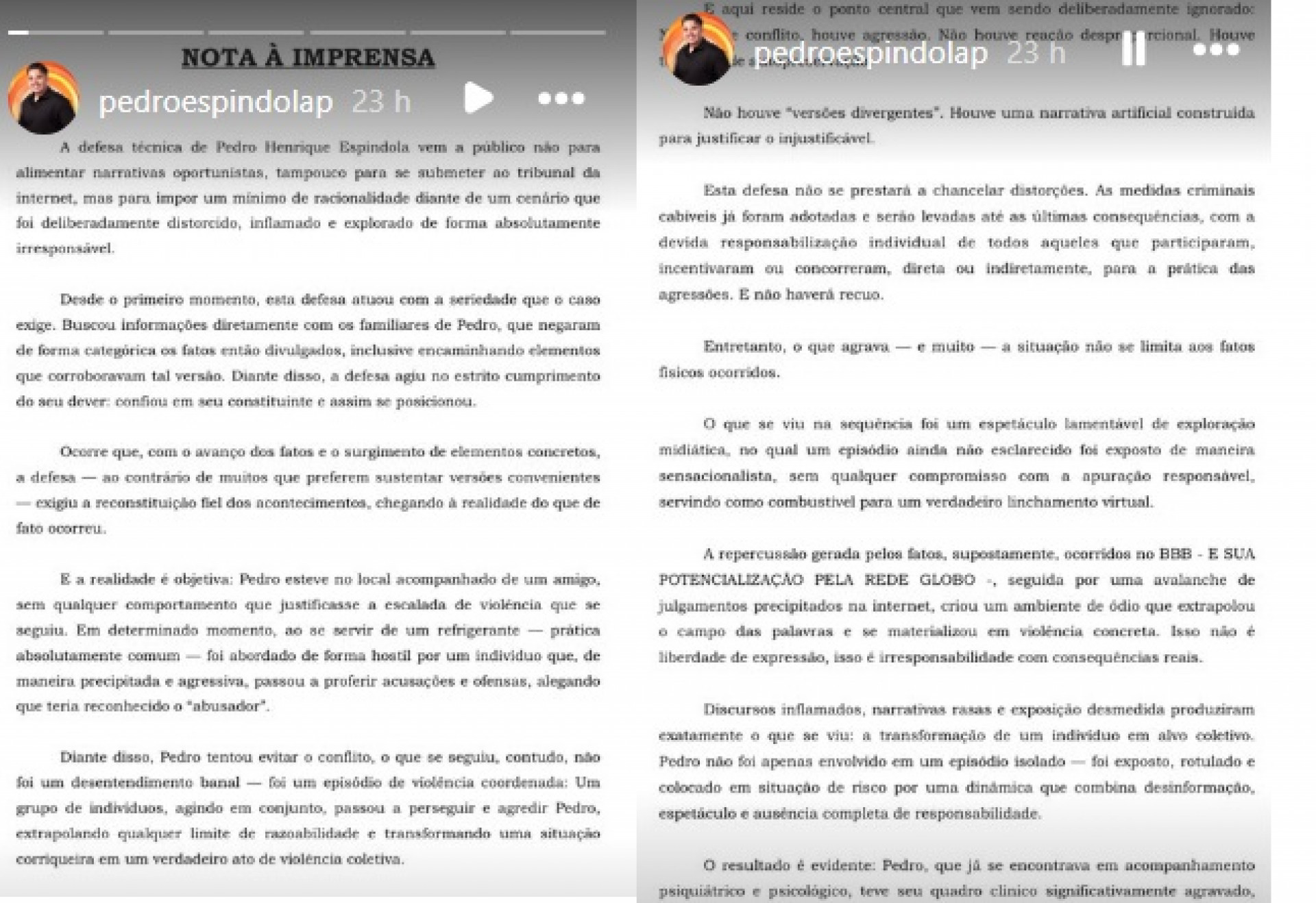 Defesa do ex-BBB Pedro Espindola se manifesta sobre a briga em barbearia  - Reprodução do Instagram