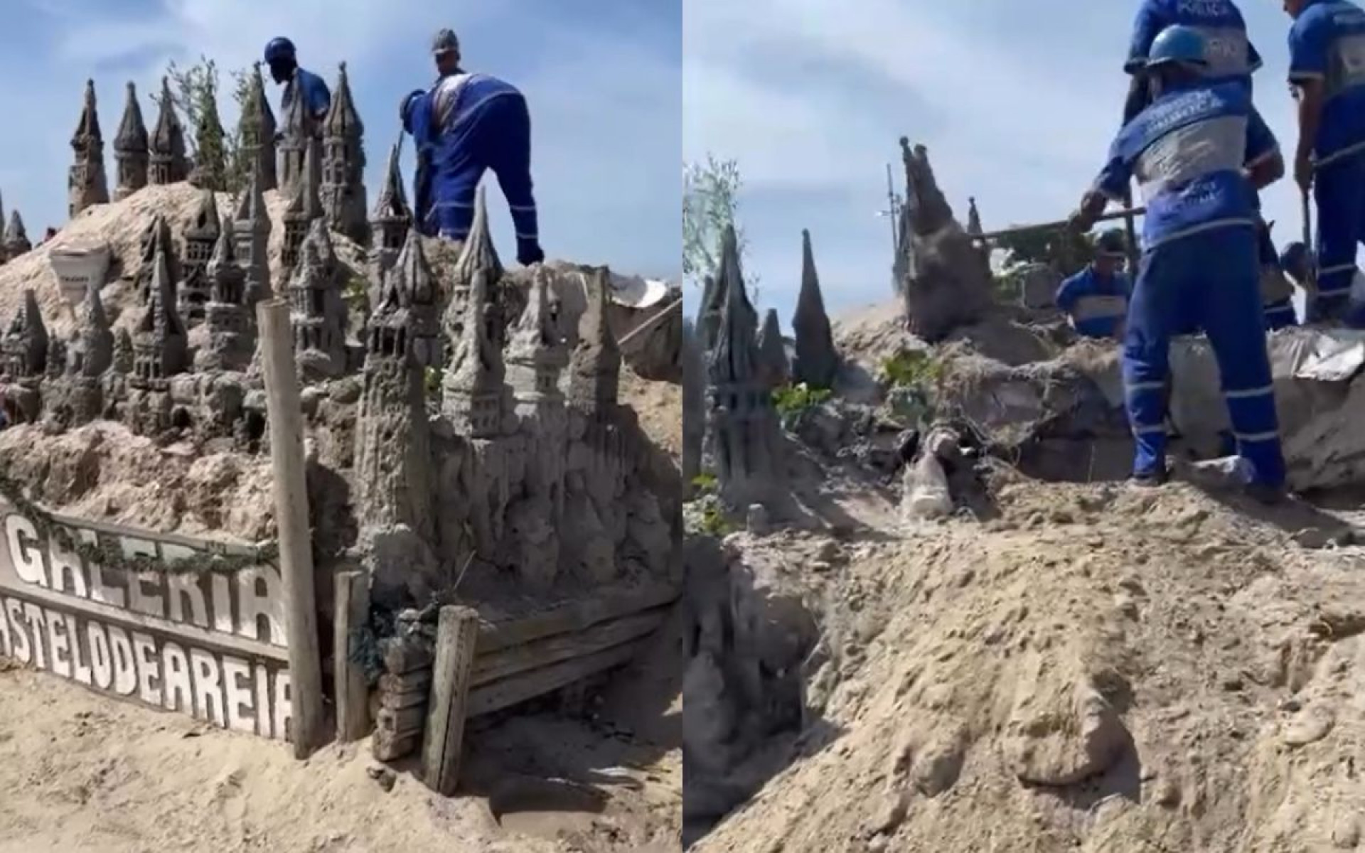 Castelo de areia tradicional da Praia do Pepê é demolido - Reprodução / Redes Sociais