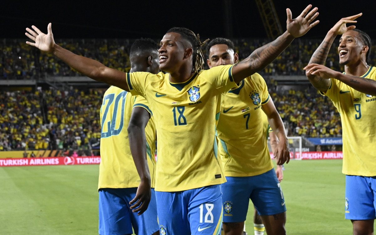 ORLANDO (USA), 31/03/2026 - CBF / SELECAO BRASILEIRA / ESPORTE / BRASIL vs CROACIA  - Comemoracao de DANILO SANTOS, autor do primeiro gol brasileiro na partida entre Brasil vs Croacia, em jogo amistoso internacional antes da Copa do Mundo de Futebol, realizado no Camping World Stadium, em Orlando, nos Estados Unidos, nesta terca-feira (31).