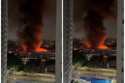 Vídeo: Incêndio de grandes proporções atinge distribuidora de tintas na Grande SP