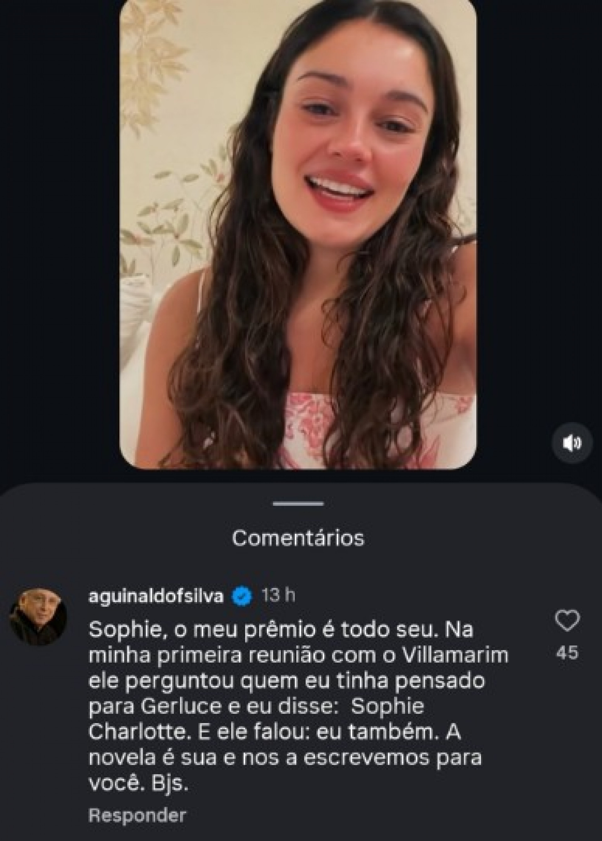 Aguinaldo Silva elogia Sophie Charlotte pelo papel na novela 'Três Graças'  - Reprodução / X