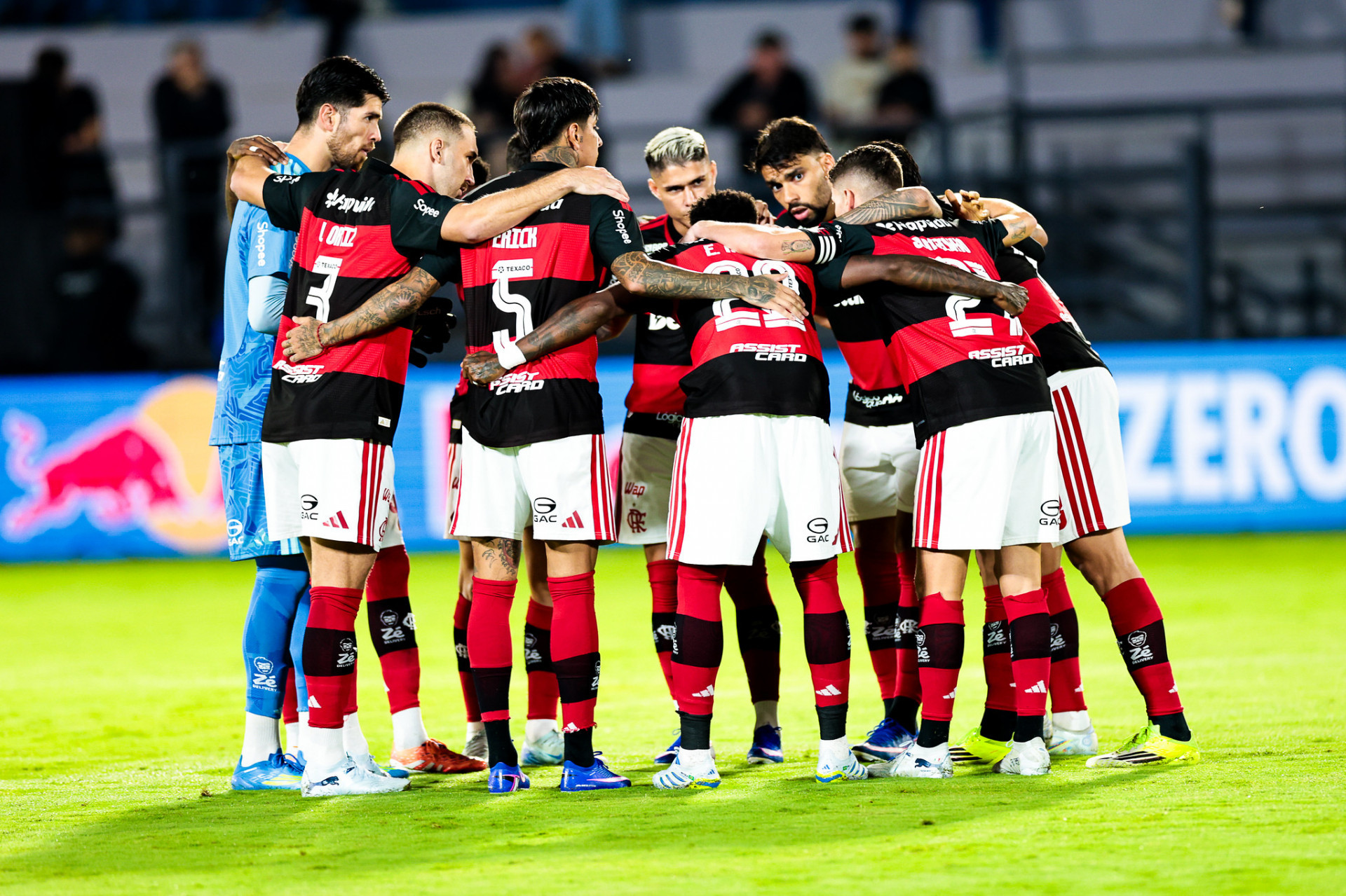 Jogadores do Flamengo reunidos no gramado - Gilvan de Souza/Flamengo