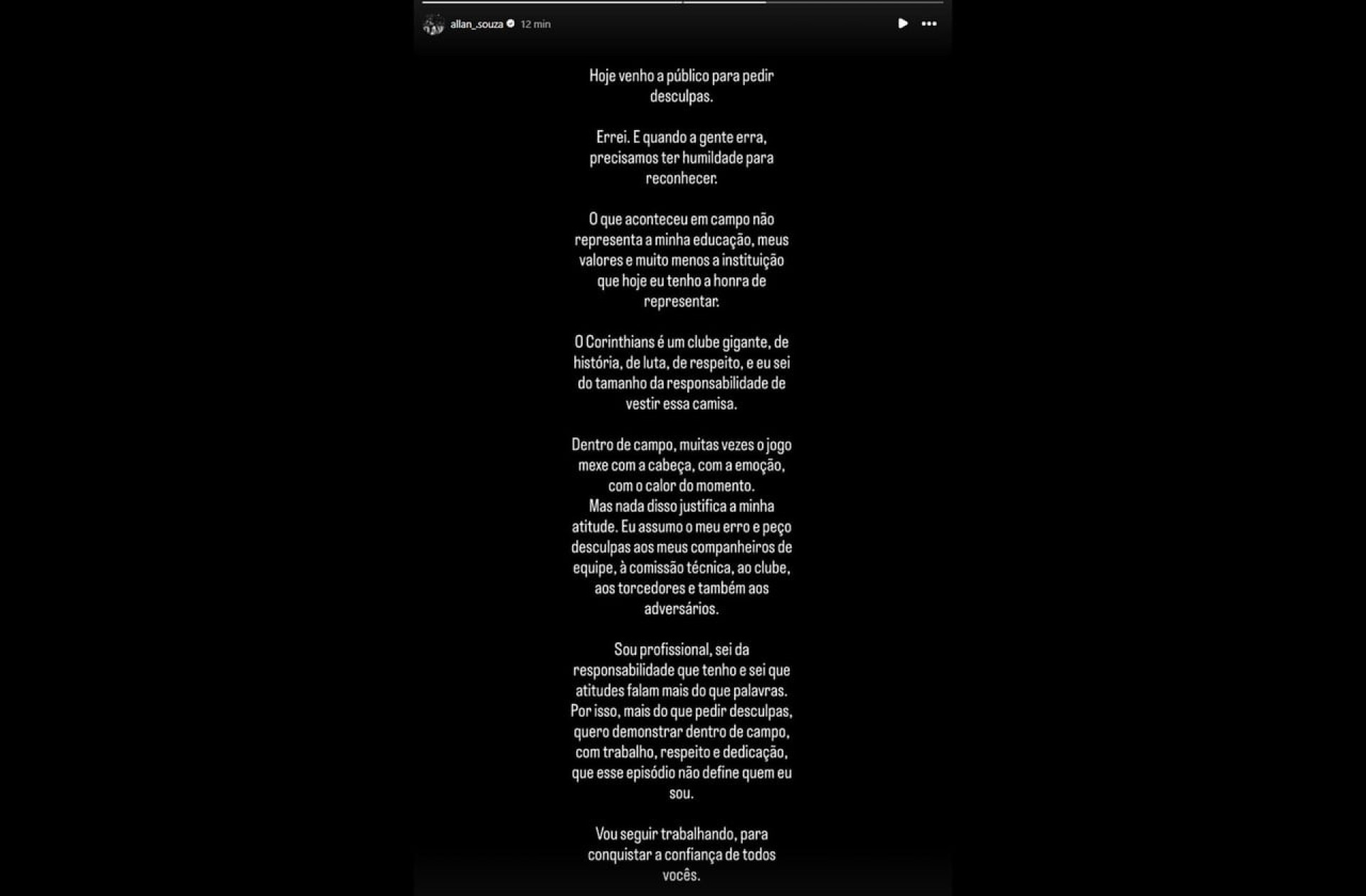 Allan pede desculpas e admite erro por ser expulso em derrota do Corinthians