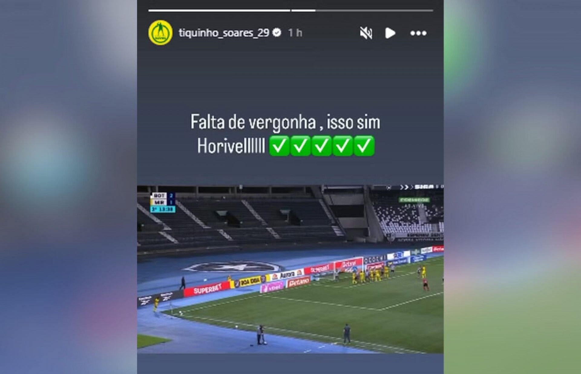 Botafogo x Mirassol: post de Tiquinho Soares cita “falta de vergonha” em lance pol&ecirc;mico