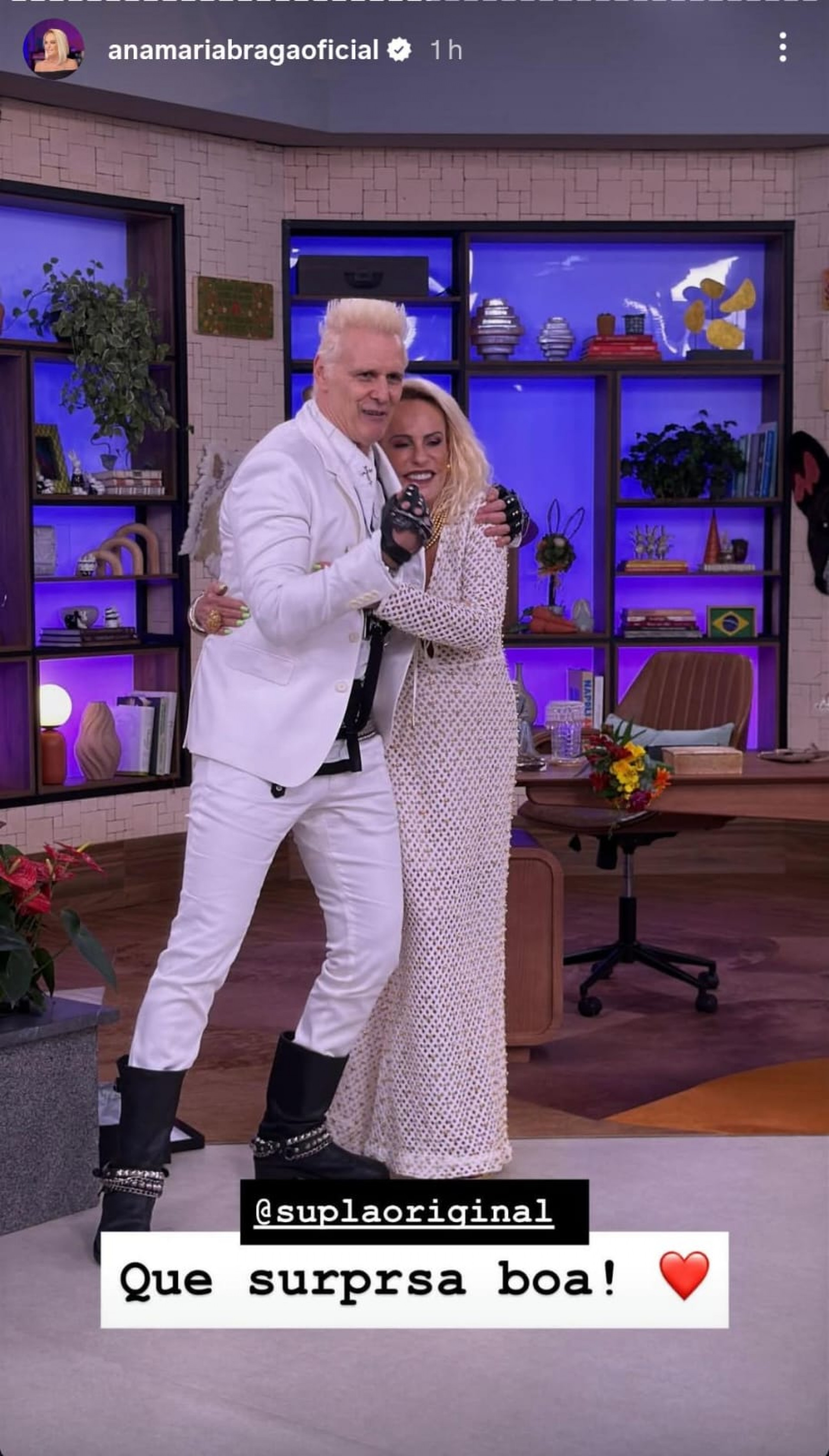 Ana Maria Braga recebe Supla em sua festa de aniversário no 'Mais Você', da TV Globo - Reprodução / Instagram