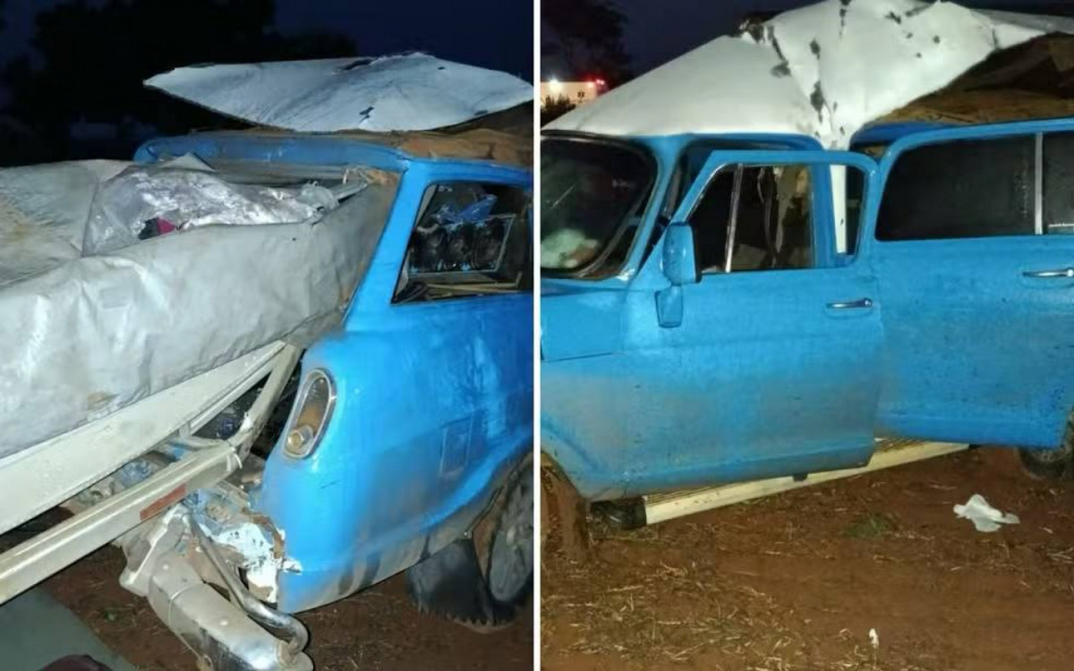 Passageiro estava em um carro que tracionava um reboque projetado contra o próprio veículo após a colisão - Divulgação/Polícia Rodoviária Federal