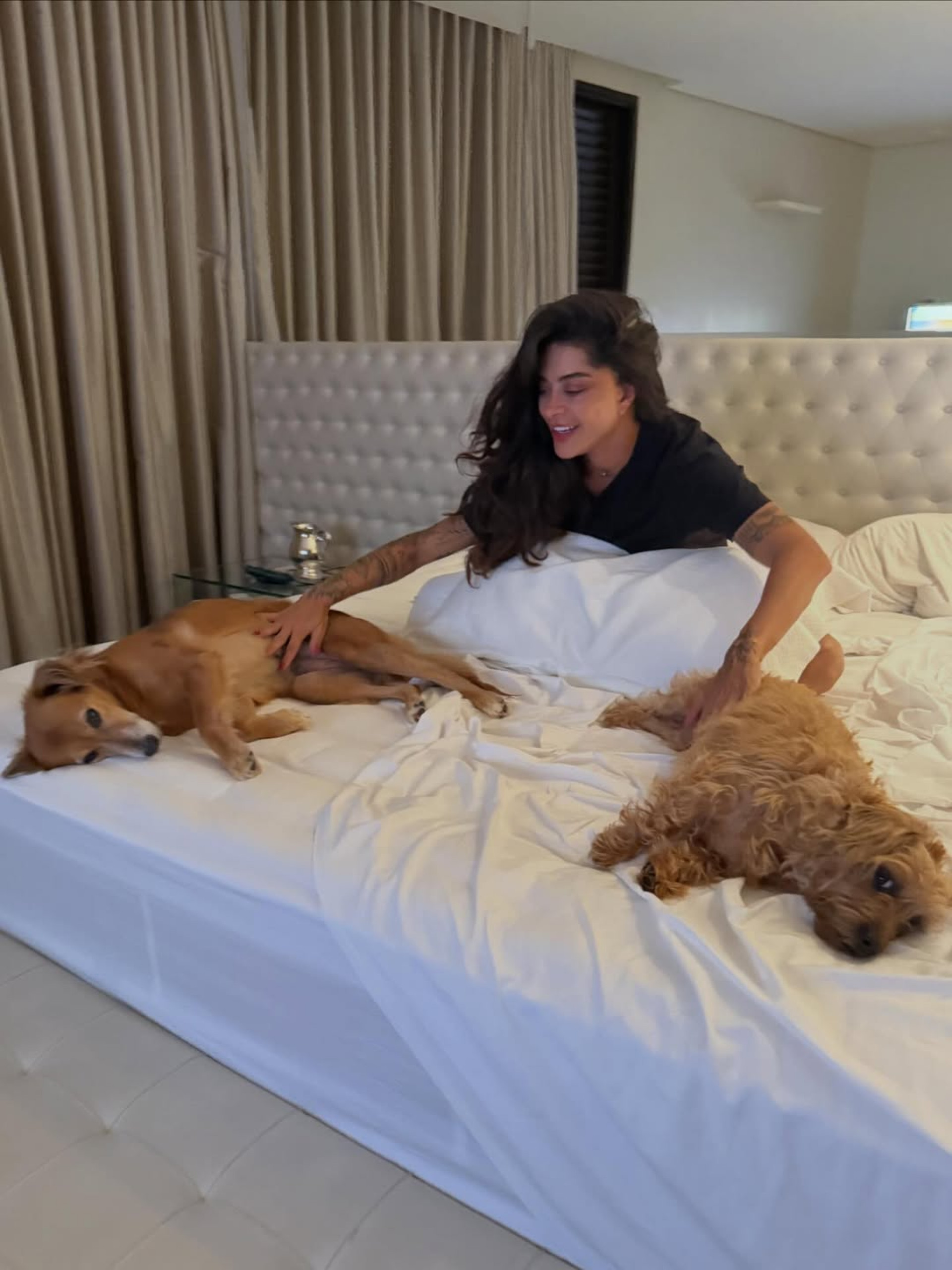 Aline Campos e cachorrinhas do namorado, Fred Costa - Reprodução / Instagram