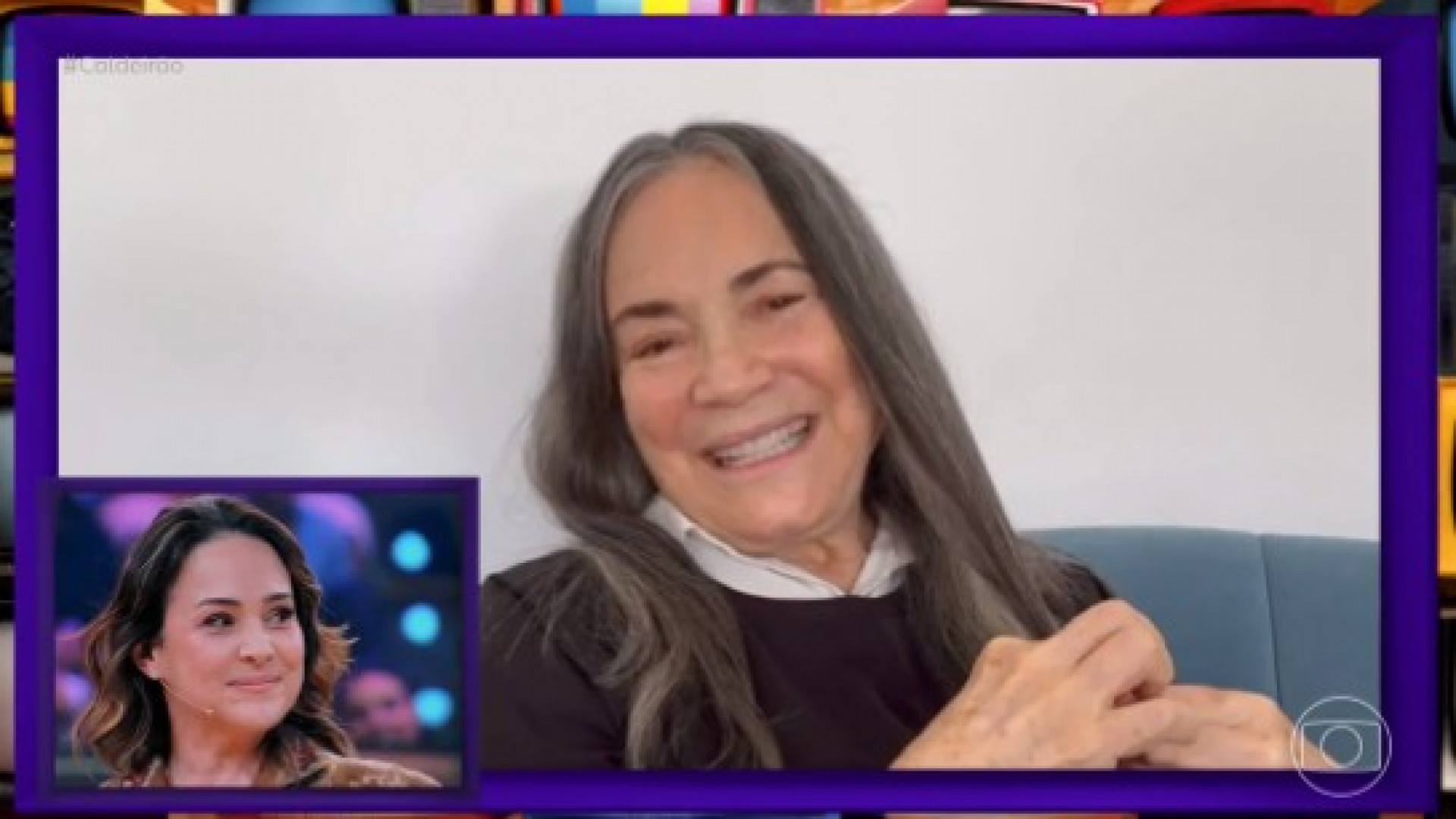 Regina Duarte deixa mensagem carinhosa para a filha, Gabriela Duarte, durante o 'Caldeirão com Mion', da TV Globo - Reprodução de vídeo / X